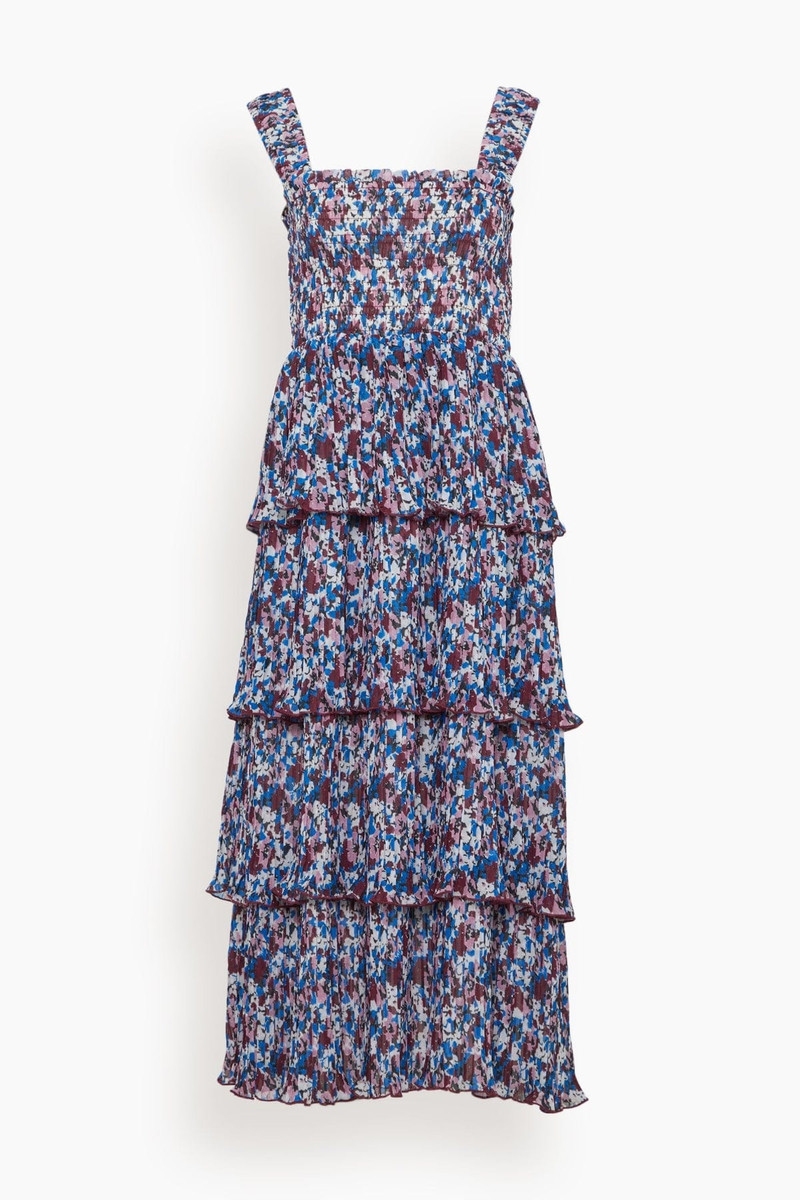 Pleated Georgette Flounce Smock Midi Dress in Multicolor - 1