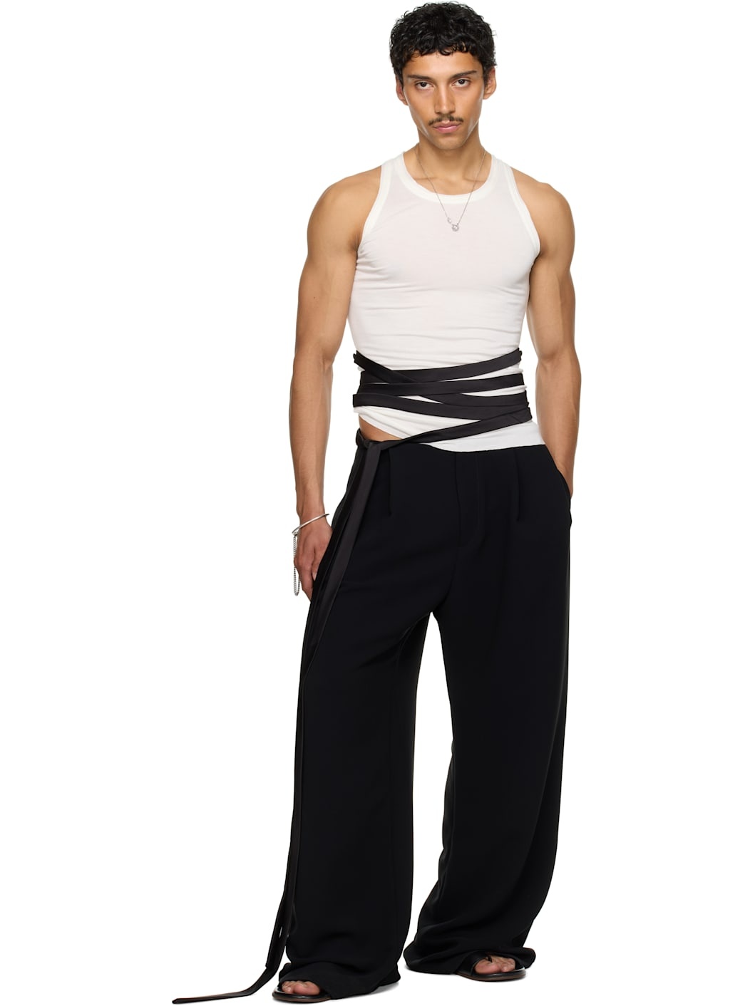 SSENSE Exclusive White Satin Tie Jersey Tank Top - 5