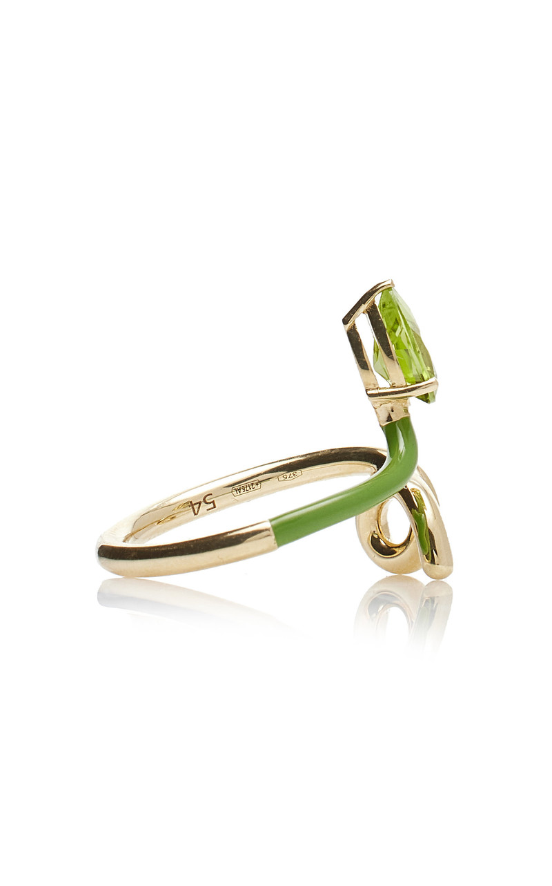 Half 9K Peridot, And Enamel Ring green 6