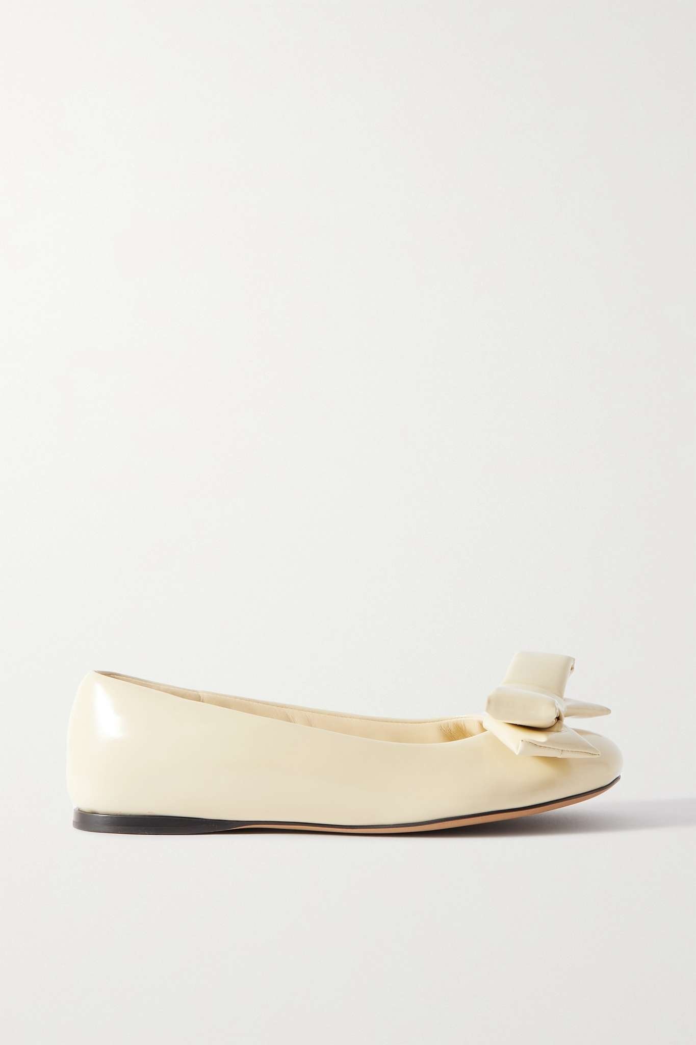 Puffy bow-detailed padded glossed-leather ballet flats - 1