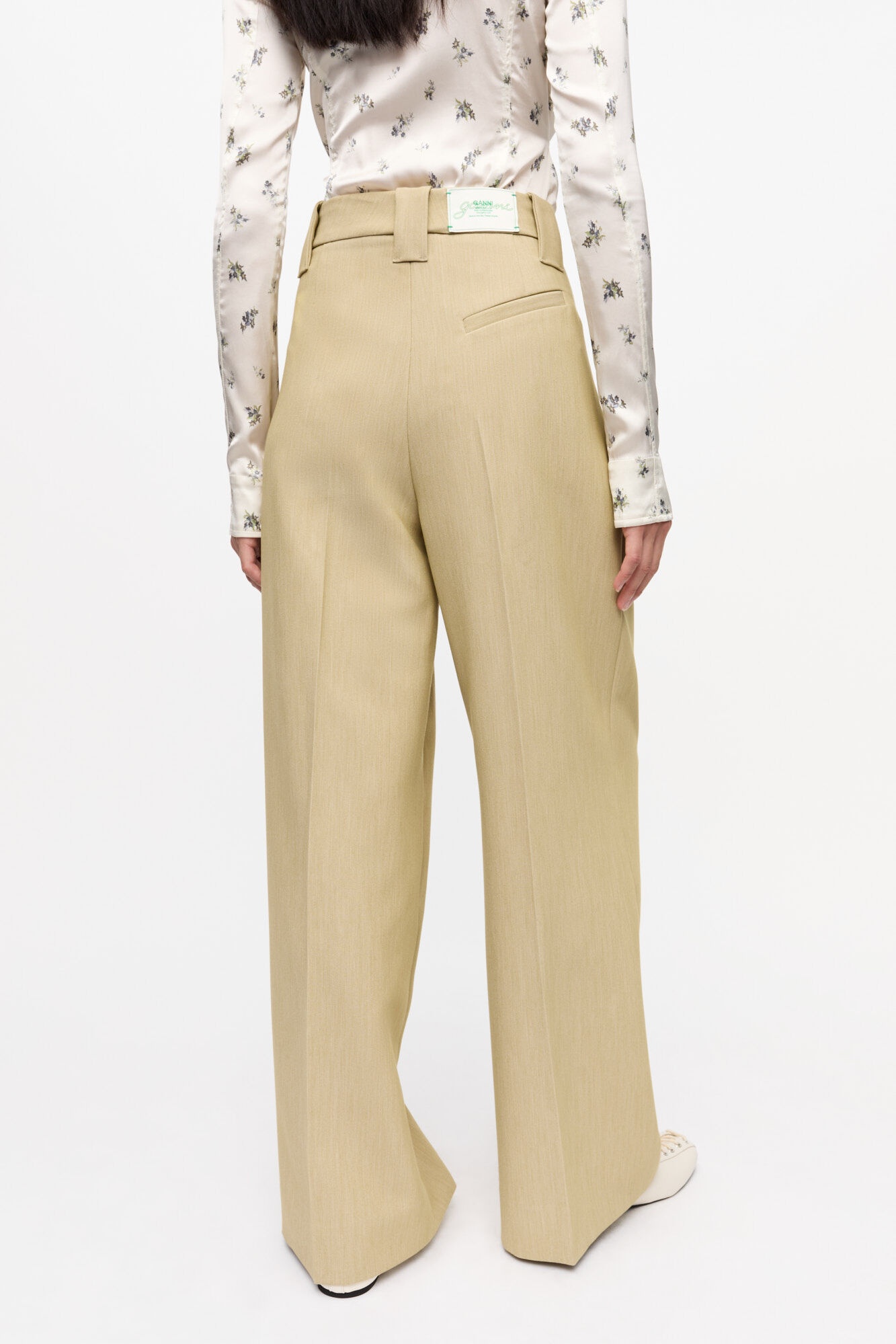 BEIGE TWILL SUITING MID WAIST PANTS - 4