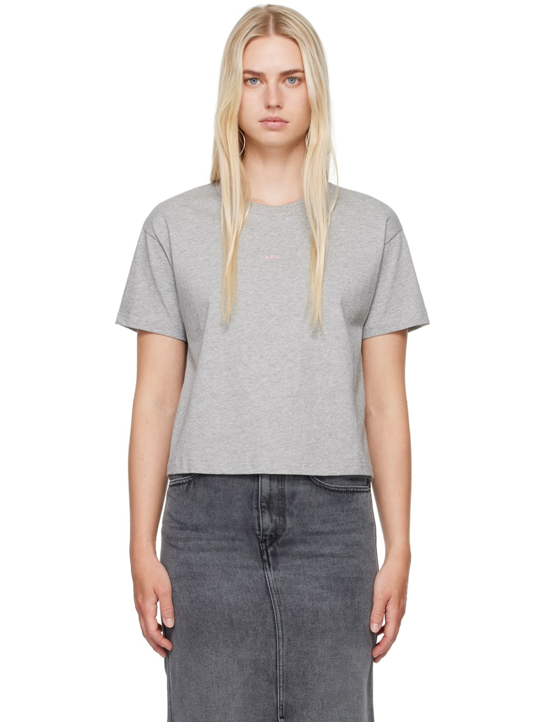 Gray Boxy Printed Micro Logo T-Shirt - 1