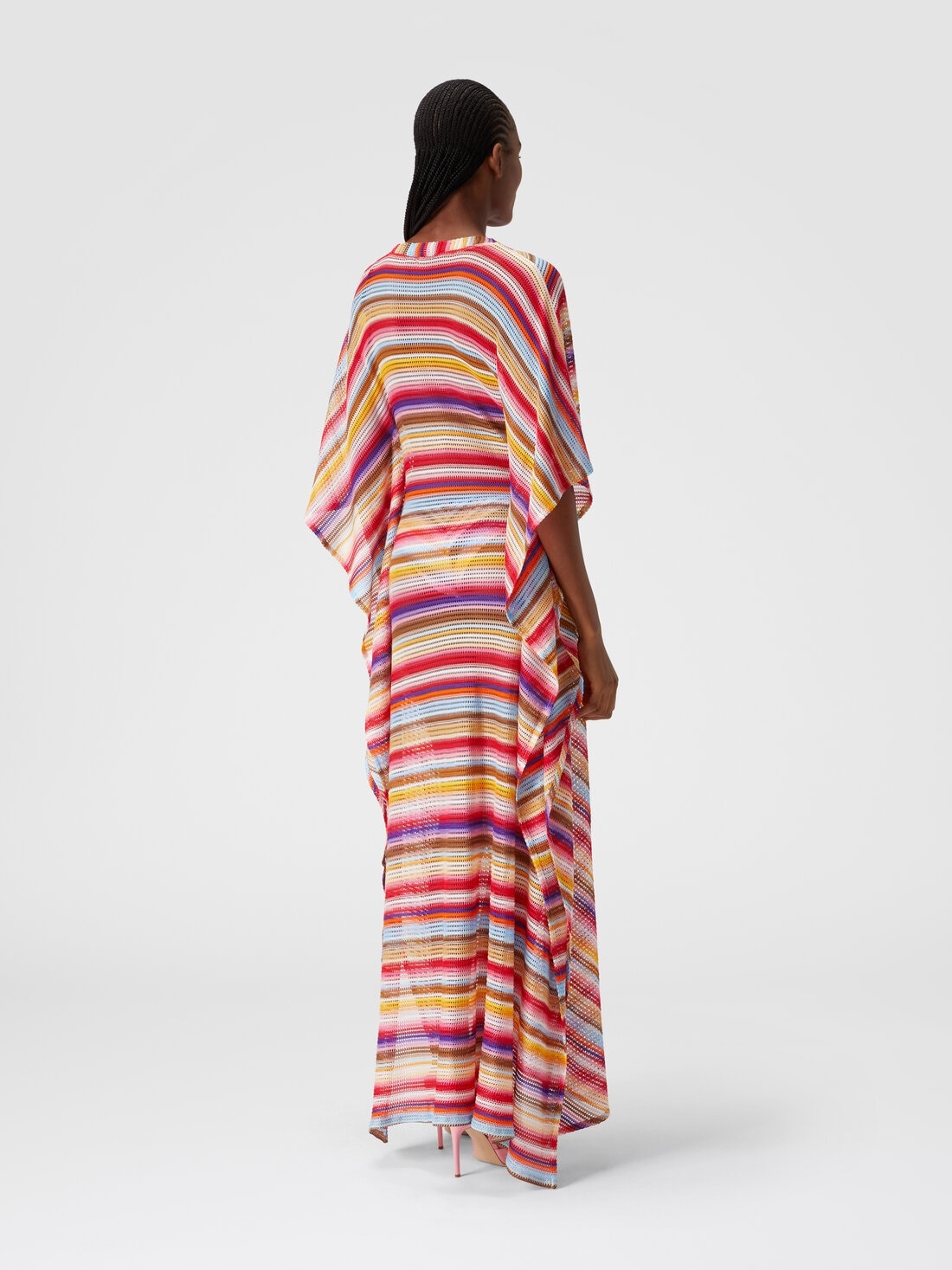 Long cover up kaftan in striped crochet - 3