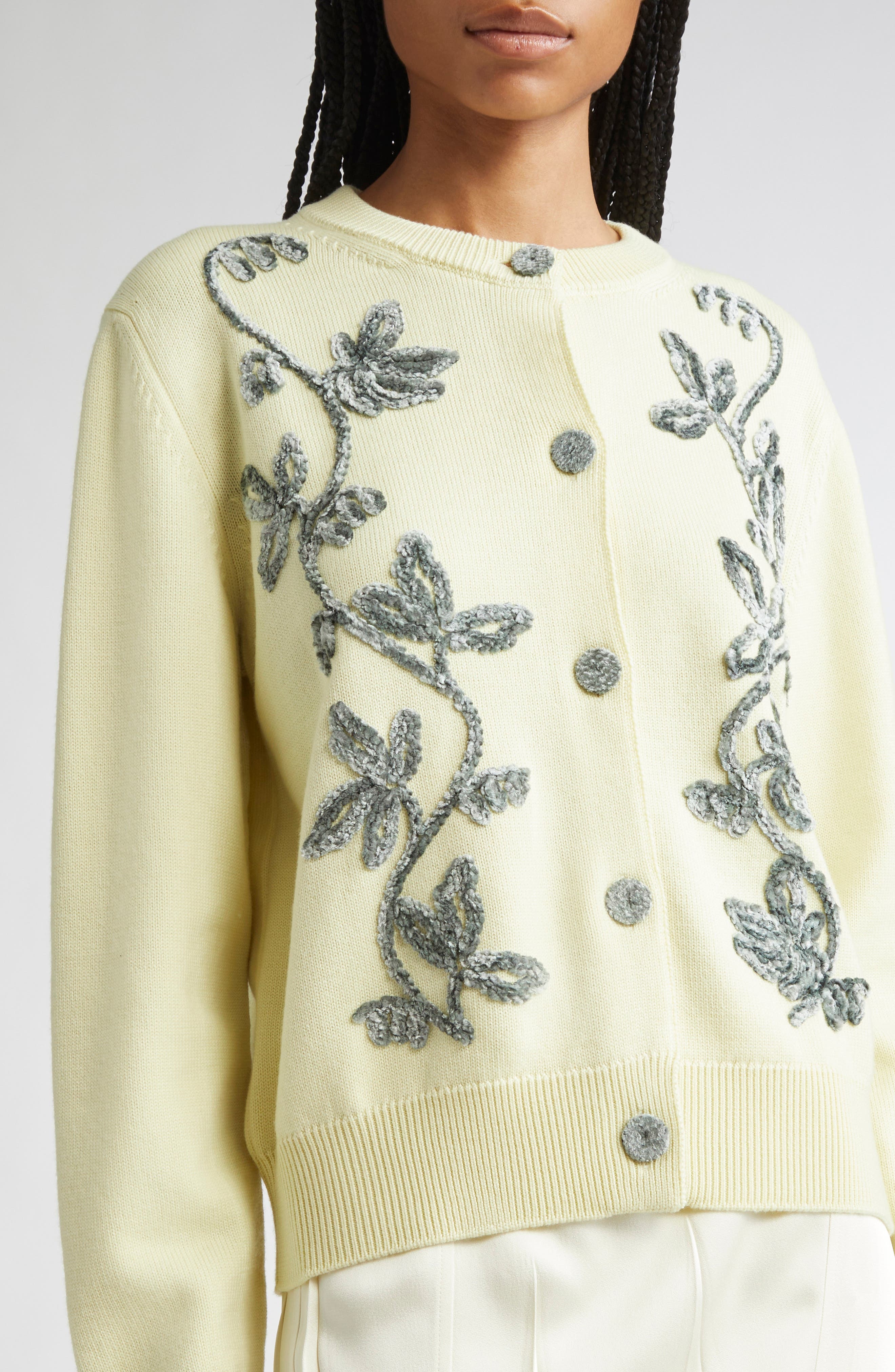 Jil Sander Floral Embroidered Cardigan in Lime Wash at Nordstrom - 5