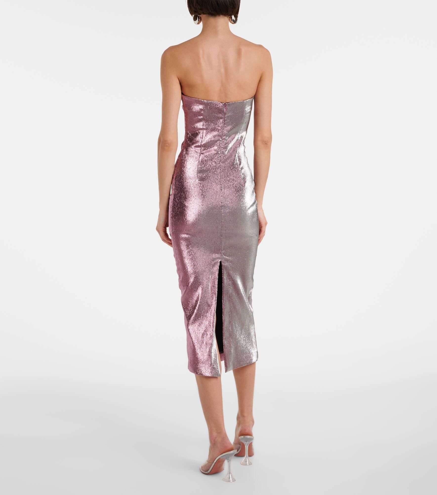 Floral-appliqué lamé midi dress - 3