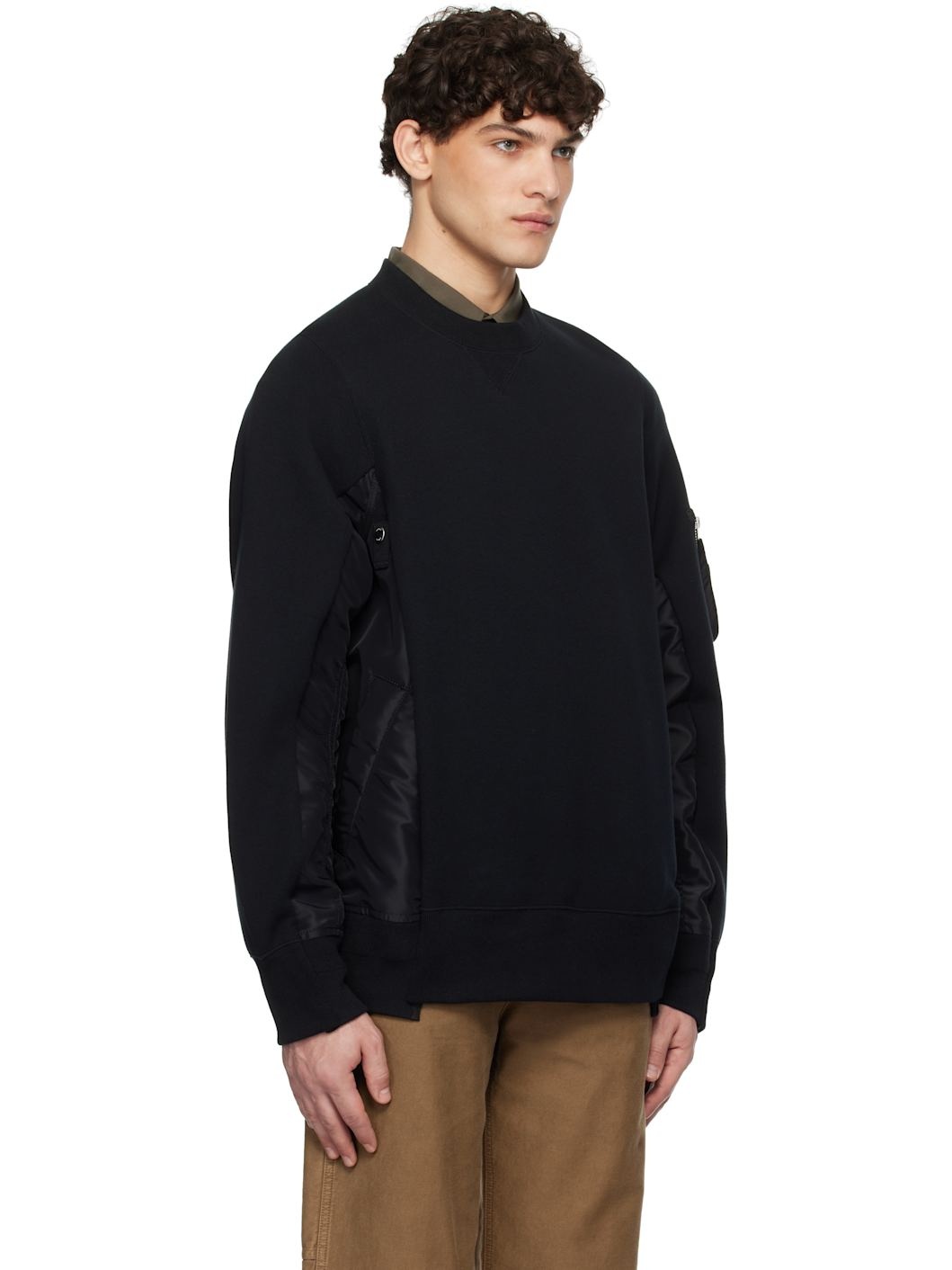 Black Sponge Sweat x Nylon Twill Pullover Sweatshirt - 2