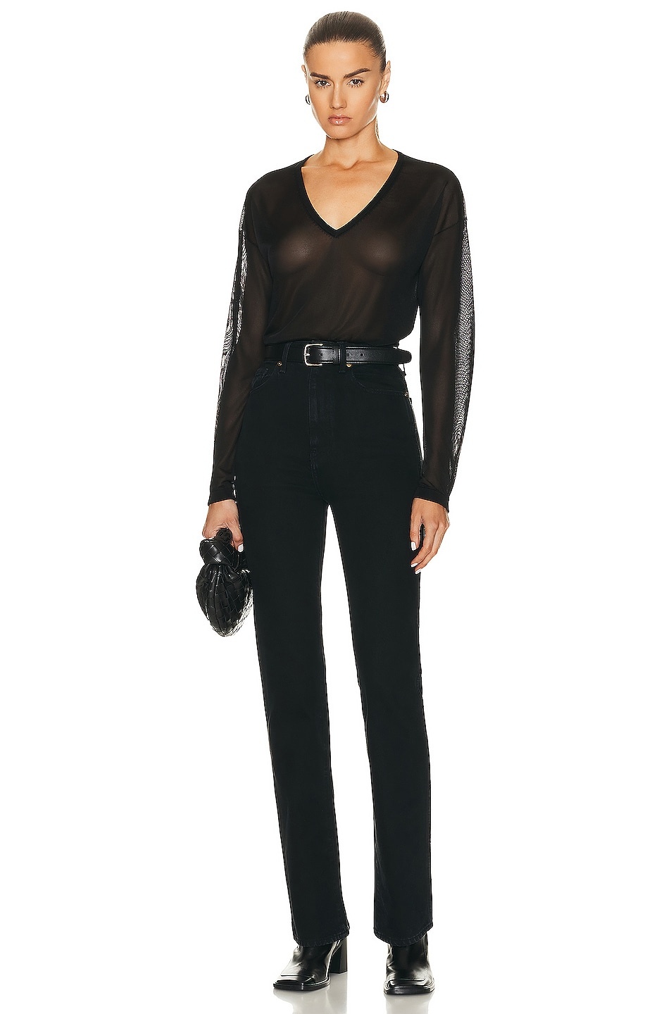 Semi Sheer Viscose Knit Sweater In Black - 4