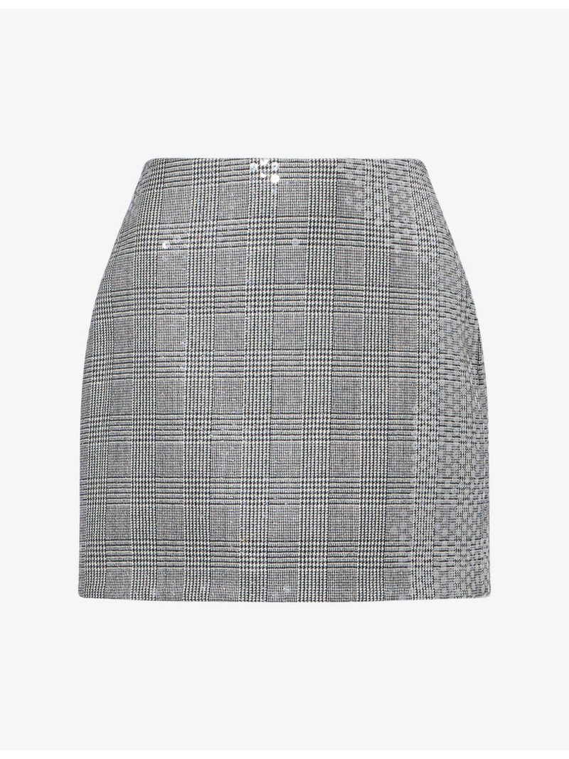 Checked Sequin-Embellished Wool Mini Skirt 1