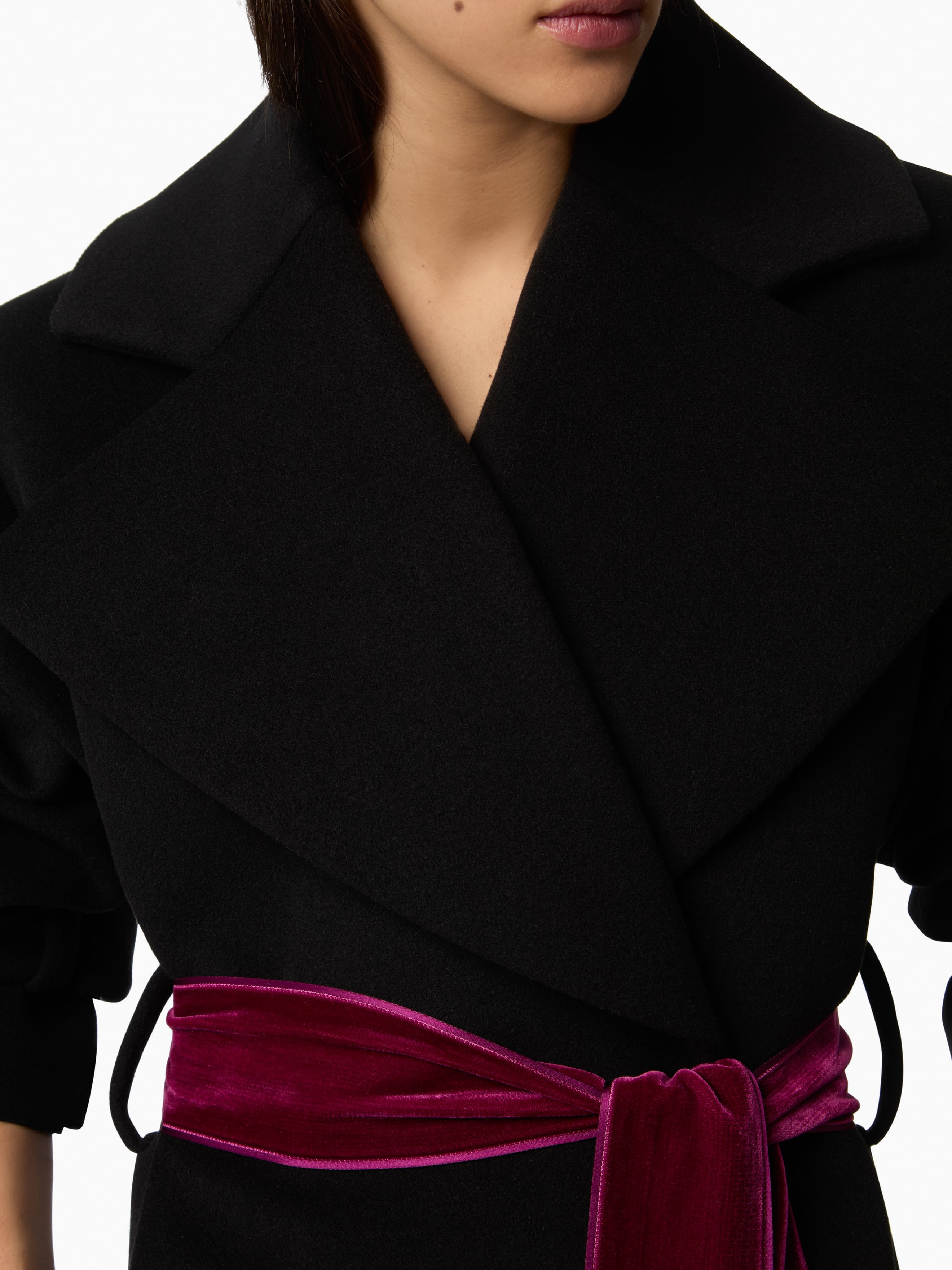 Black Long Wool Robe Coat - 5