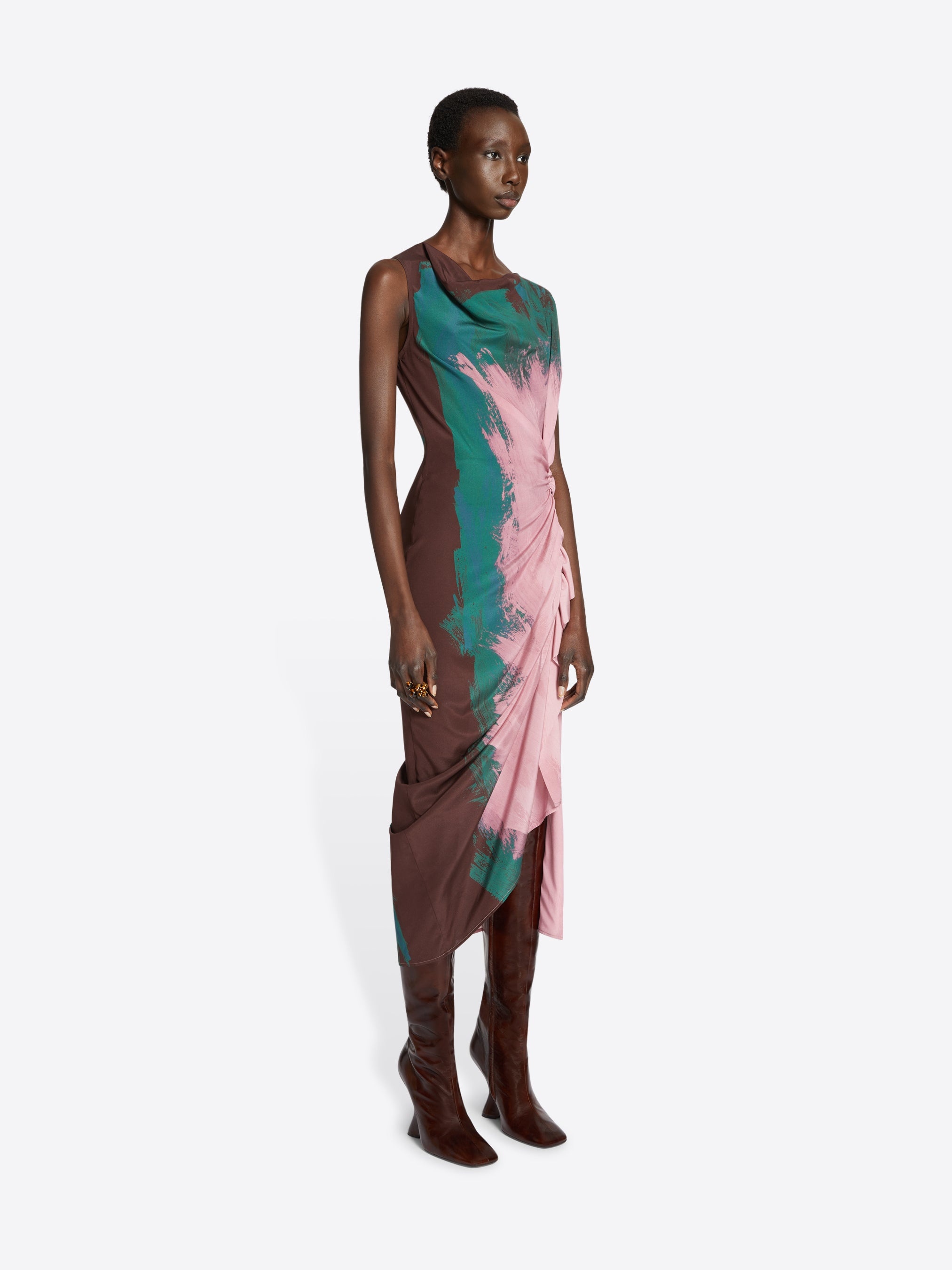 PRINTED DRAPED DRESS - 3