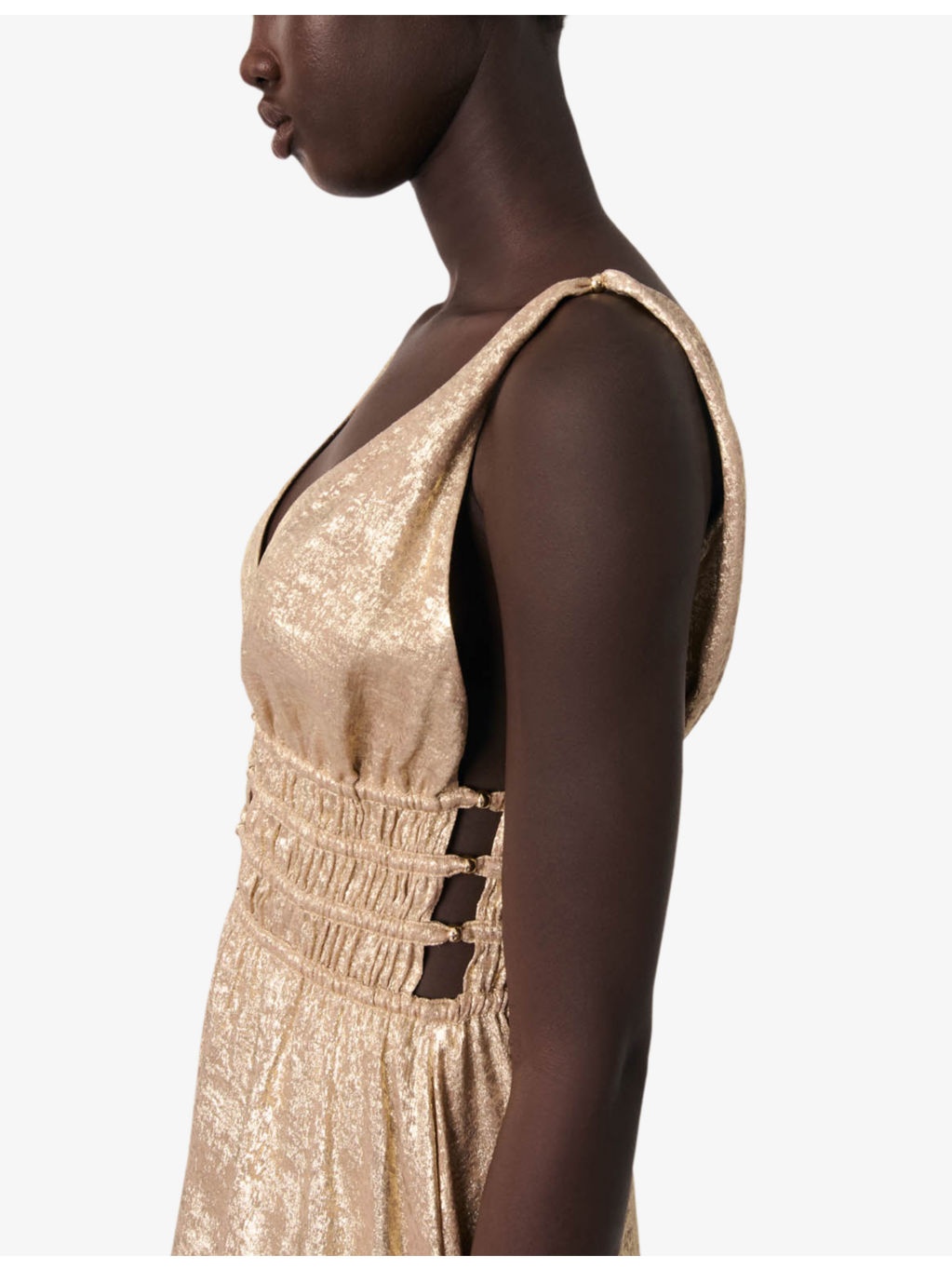 V-Neck Sleeveless Metallic Maxi Dress - 5