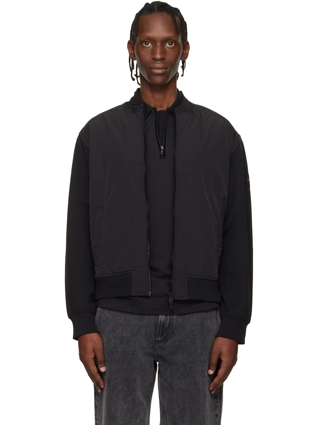 Black Logo Patch Bomber Jacket - 1