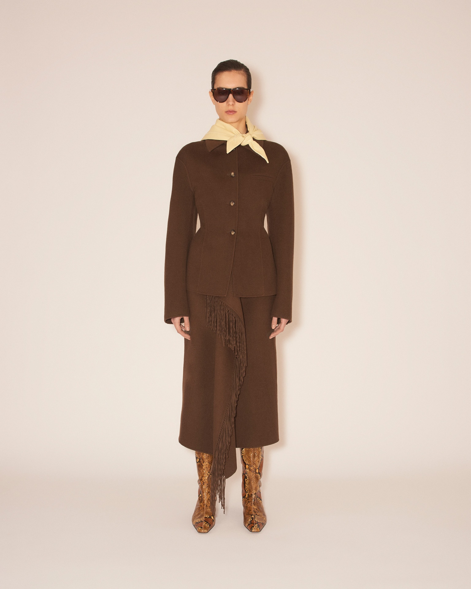 LIZA - Draped wrap light double wool blanket skirt - Soil - 3