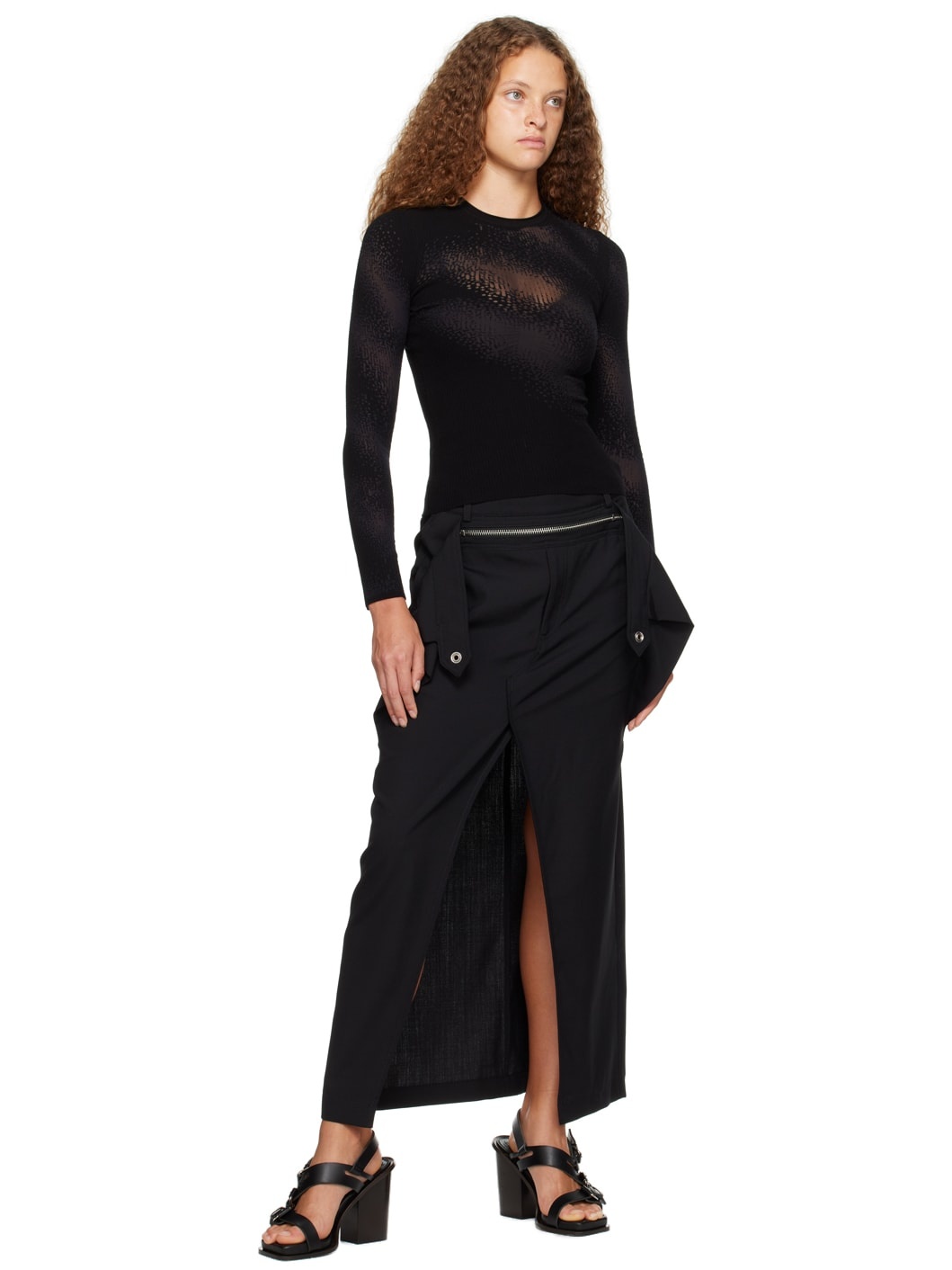 Black Zip Midi Skirt - 4