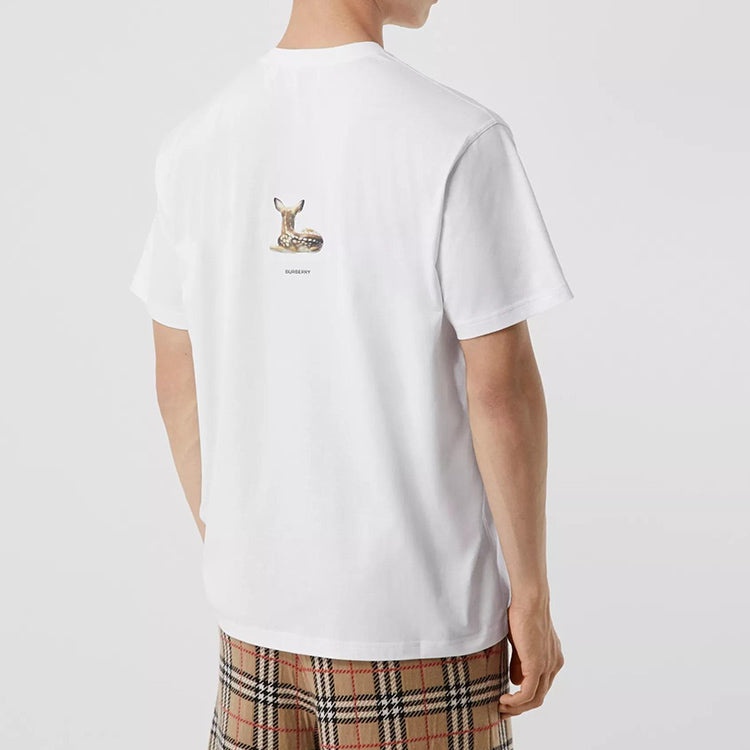 Burberry Deer Print Cotton Oversized Deerlet Printing Male White 80223701 - 3