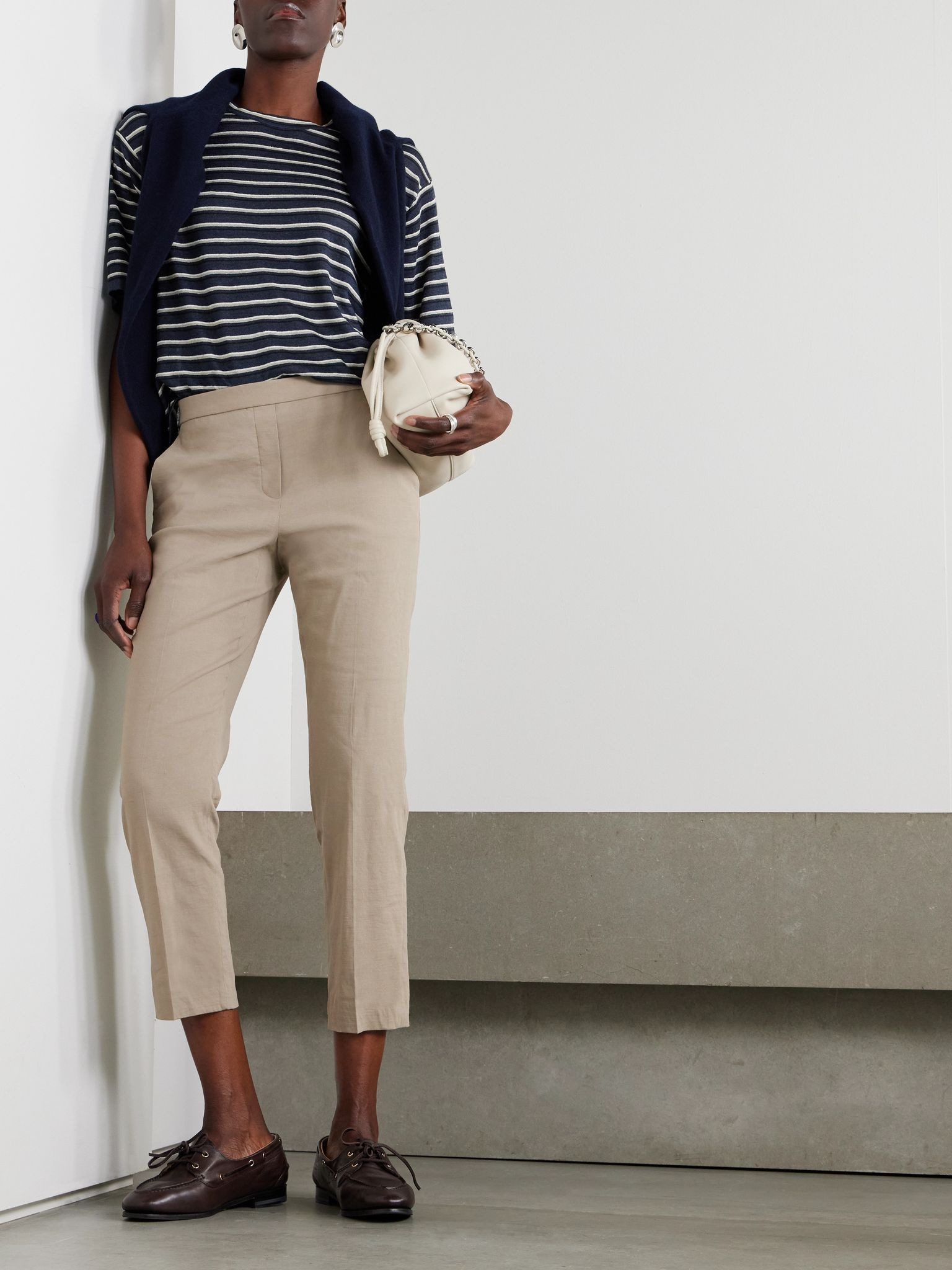 Striped linen-blend T-shirt Navy - 2