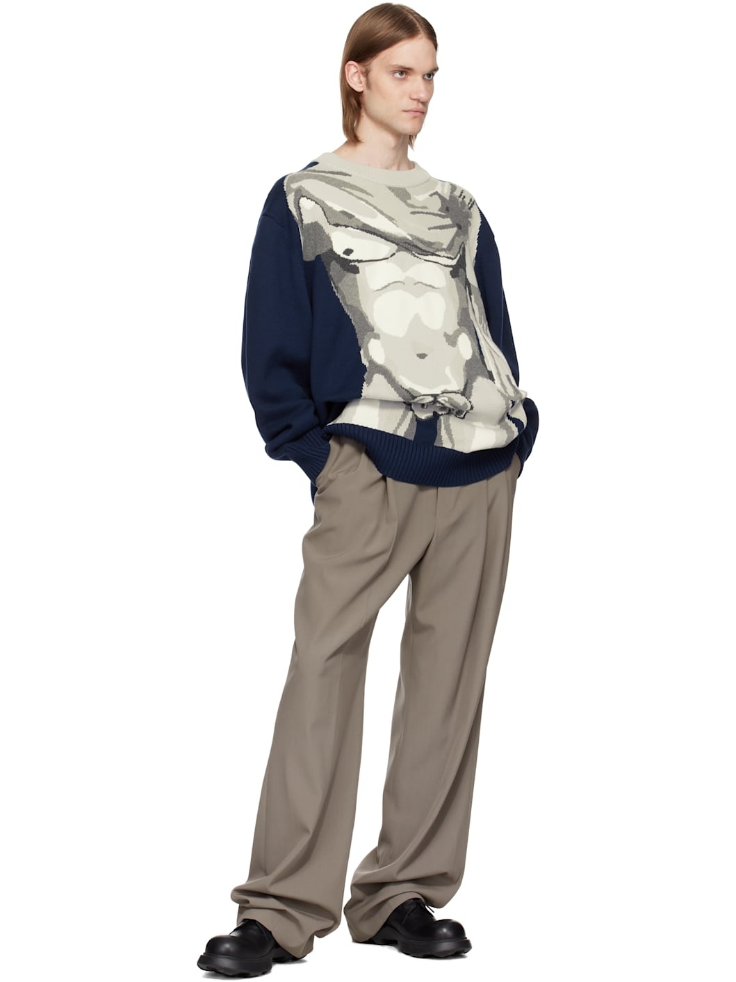 Navy & Gray Sexy Bust Sweater - 4