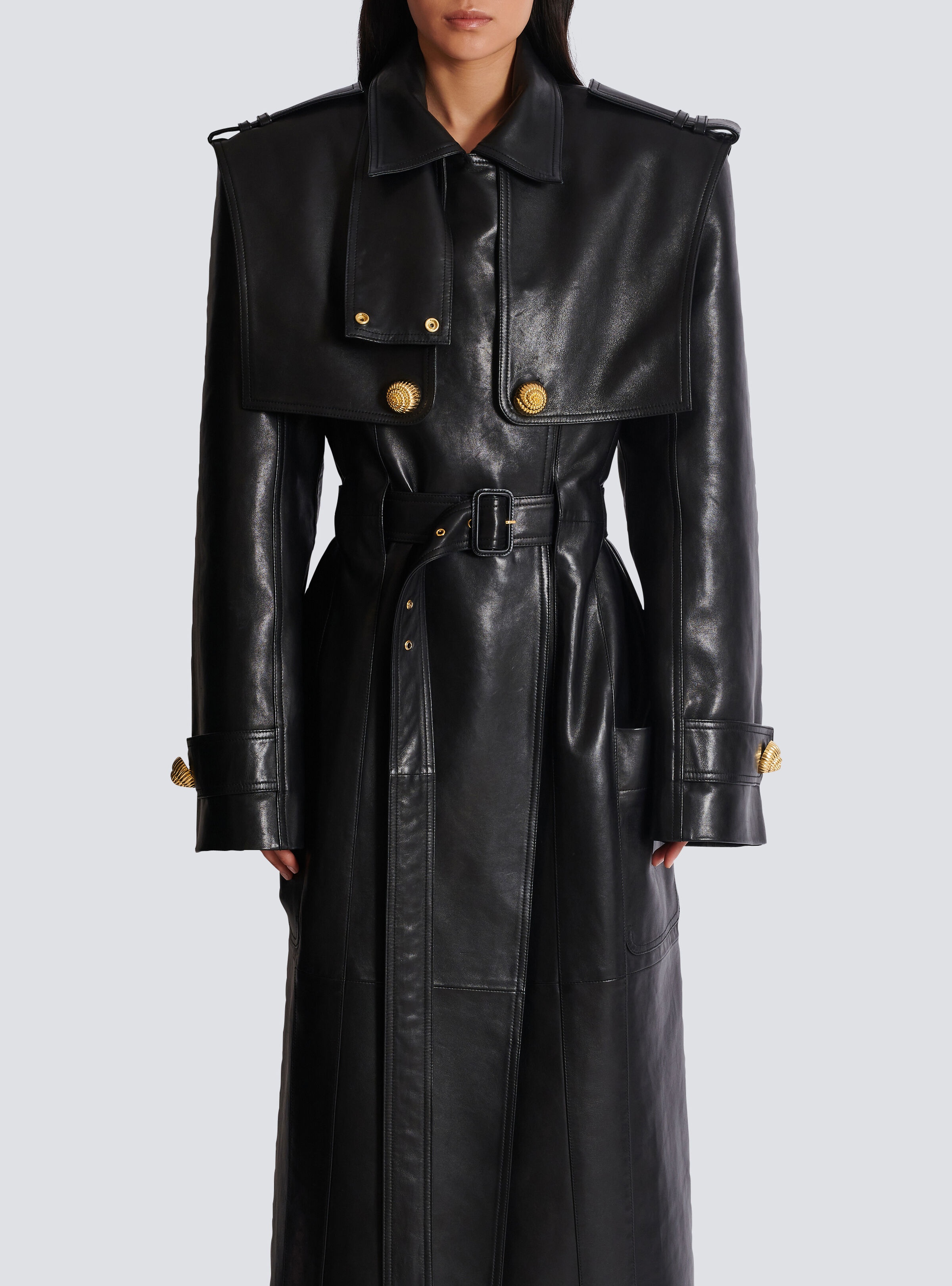 Belted trench coat in lambskin leather - 5