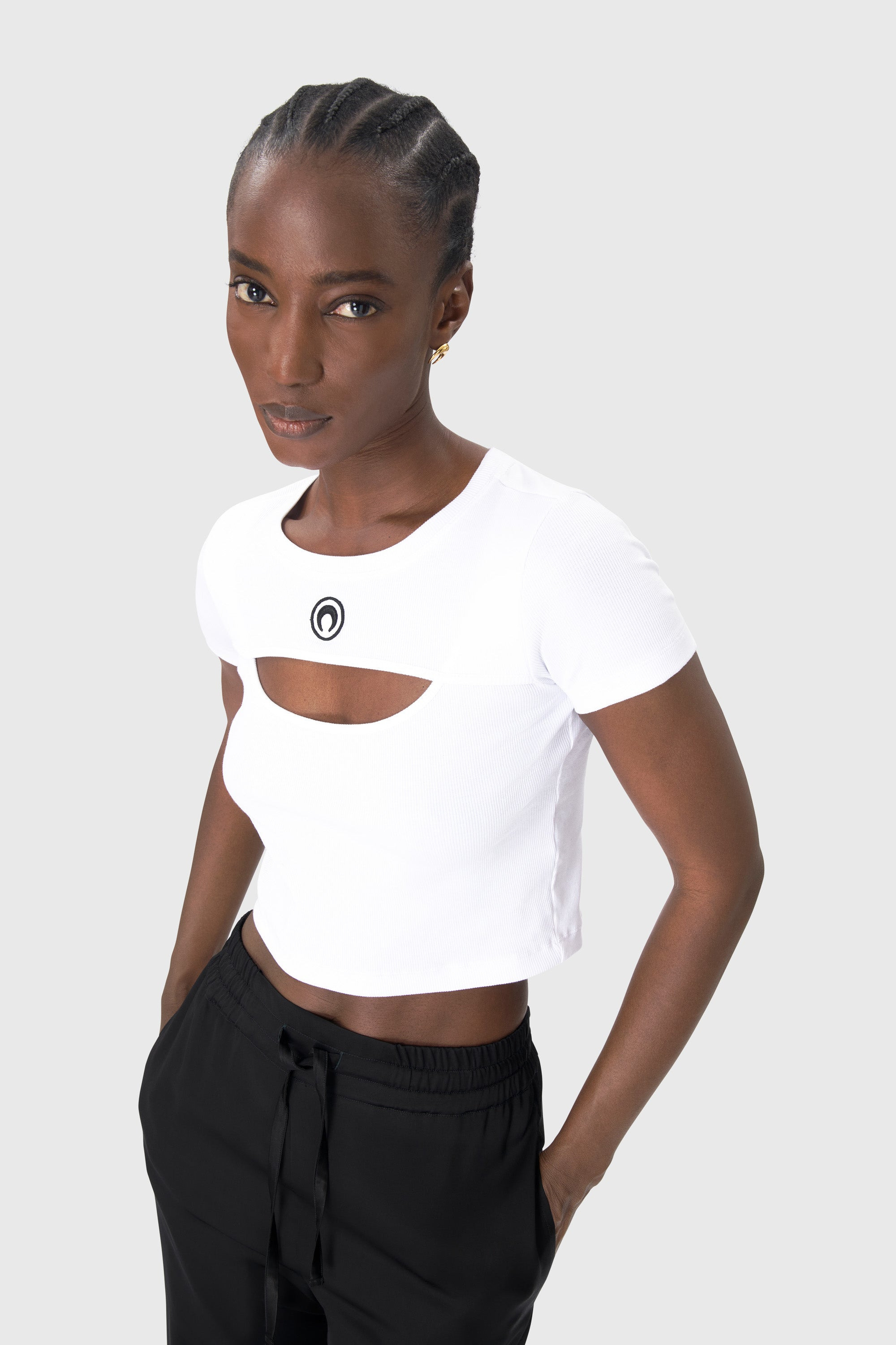 Moon Logo Ribbed Jersey Cut-Out T-Shirt - 6