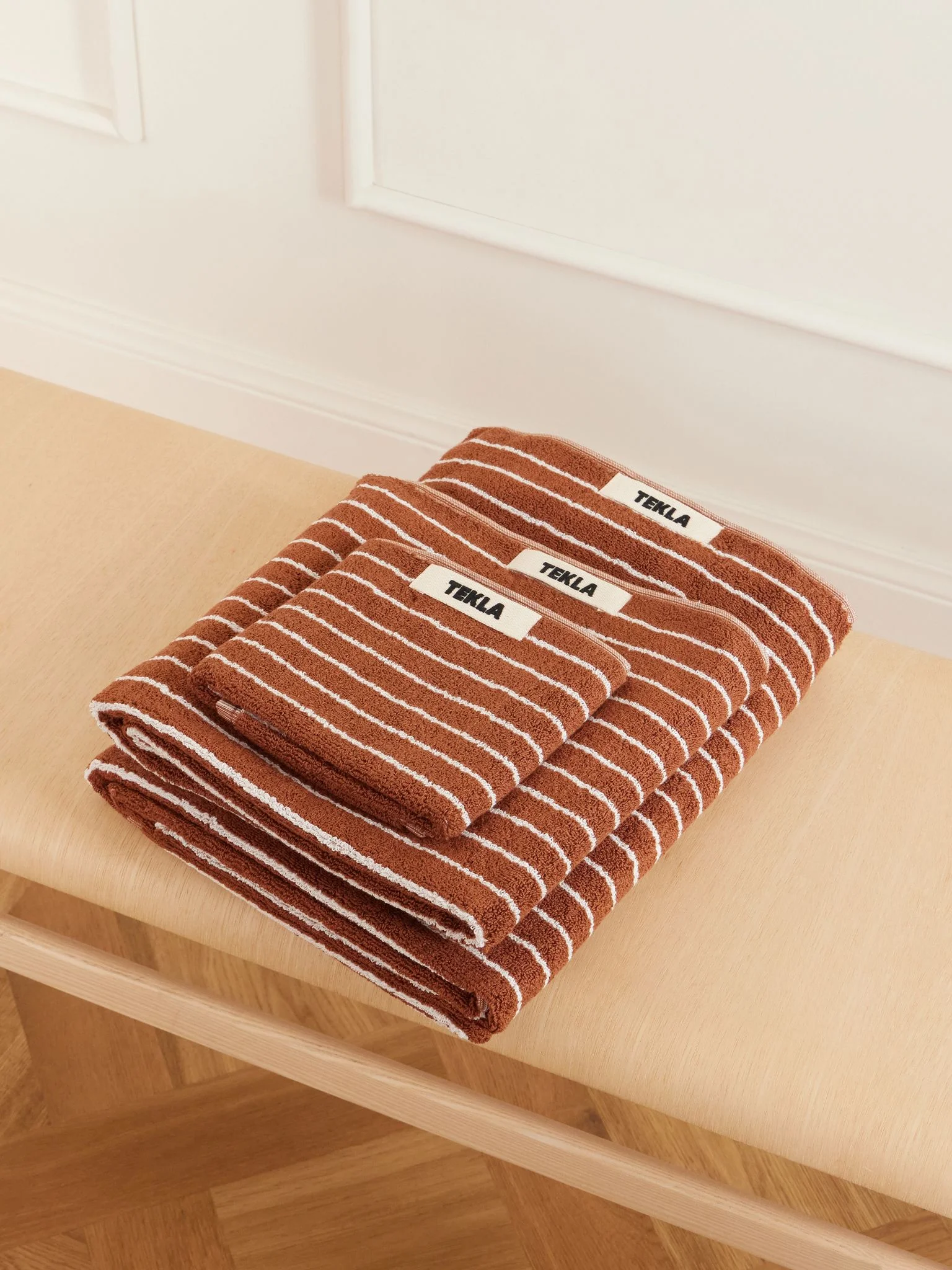 Set of three striped organic cotton-terry towels Orange - 1