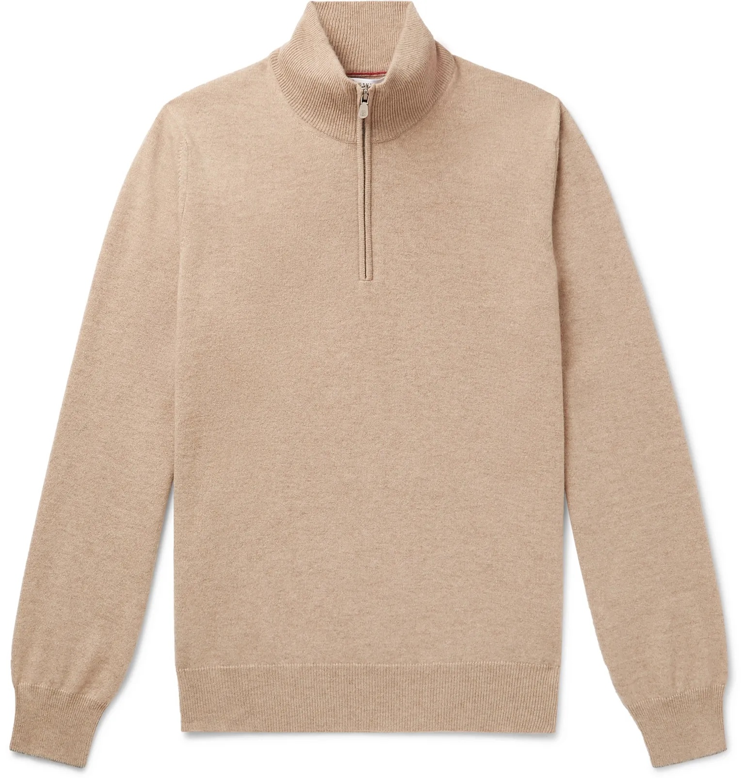 Contrast-Tipped Cashmere Half-Zip Sweater - 1