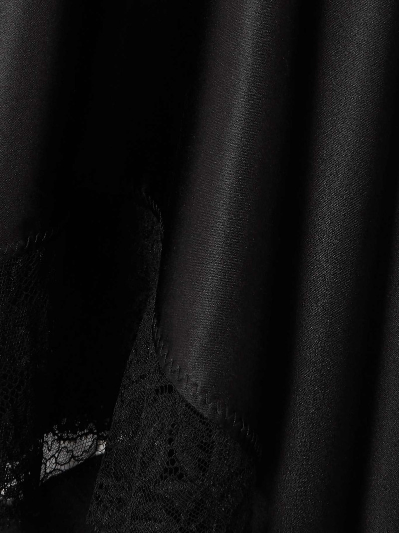 Asymmetric lace-trimmed silk-blend satin midi skirt Black 4