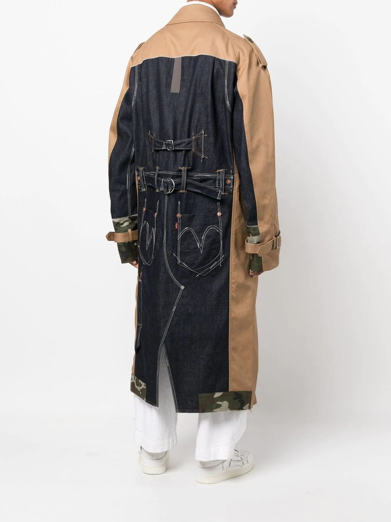 Junya Watanabe MAN contrasting patchwork-denim trench coat outlook