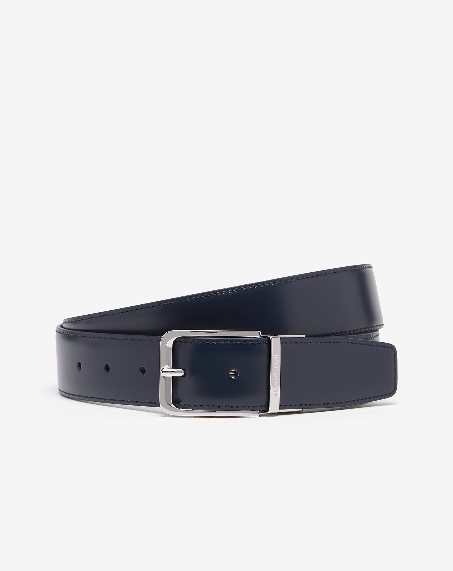 Navy blue elk print leather belt - 1