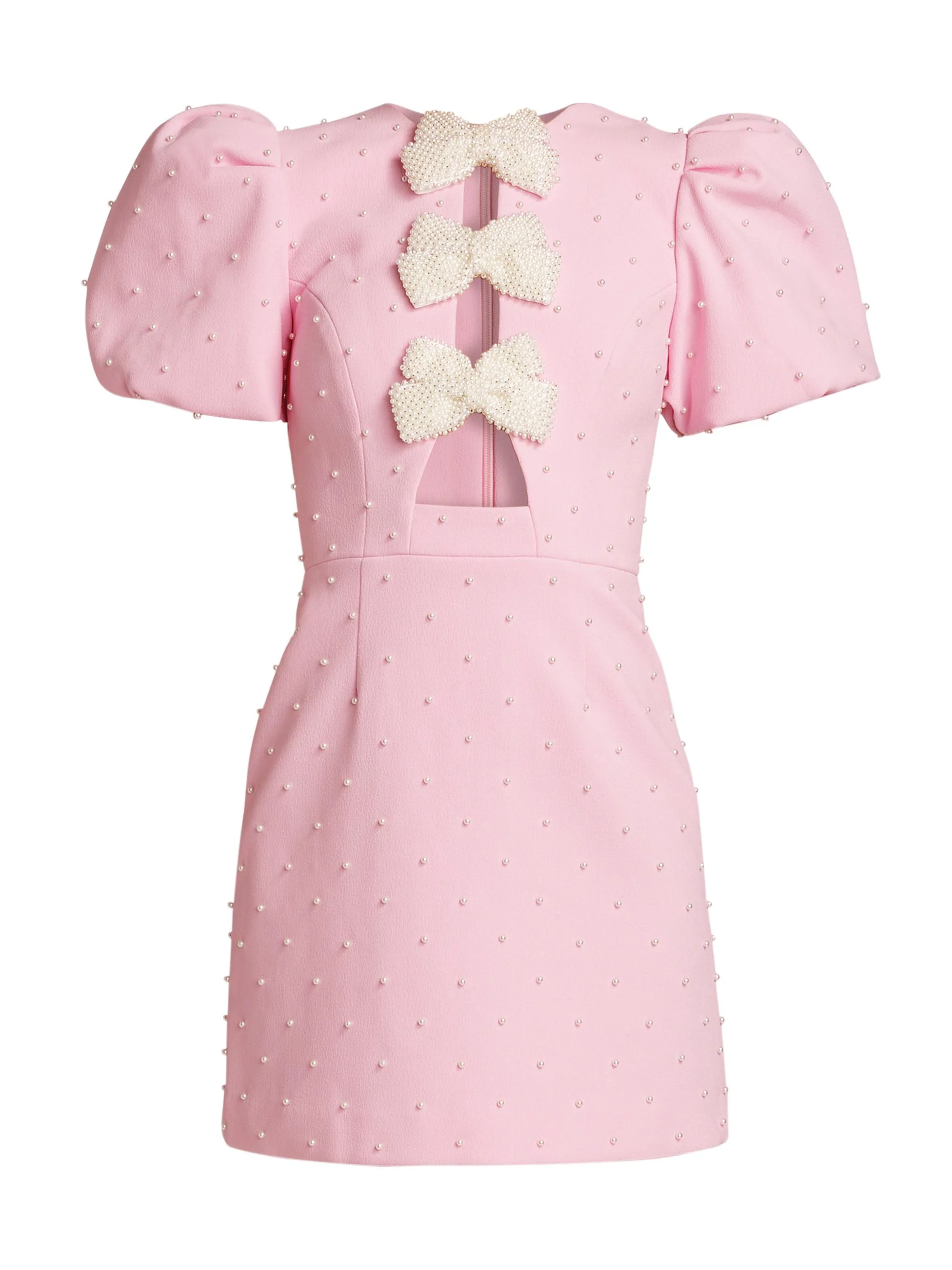 Women's Veronica Pearl Bow Puff-Sleeve Minidress - Pink - 1
