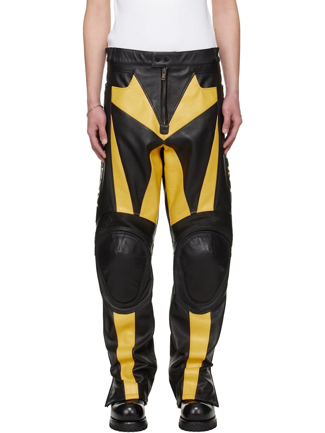 BRUCE LEE x LỰU ĐẠN Black & Yellow Moto Racing Leather Pants - 1