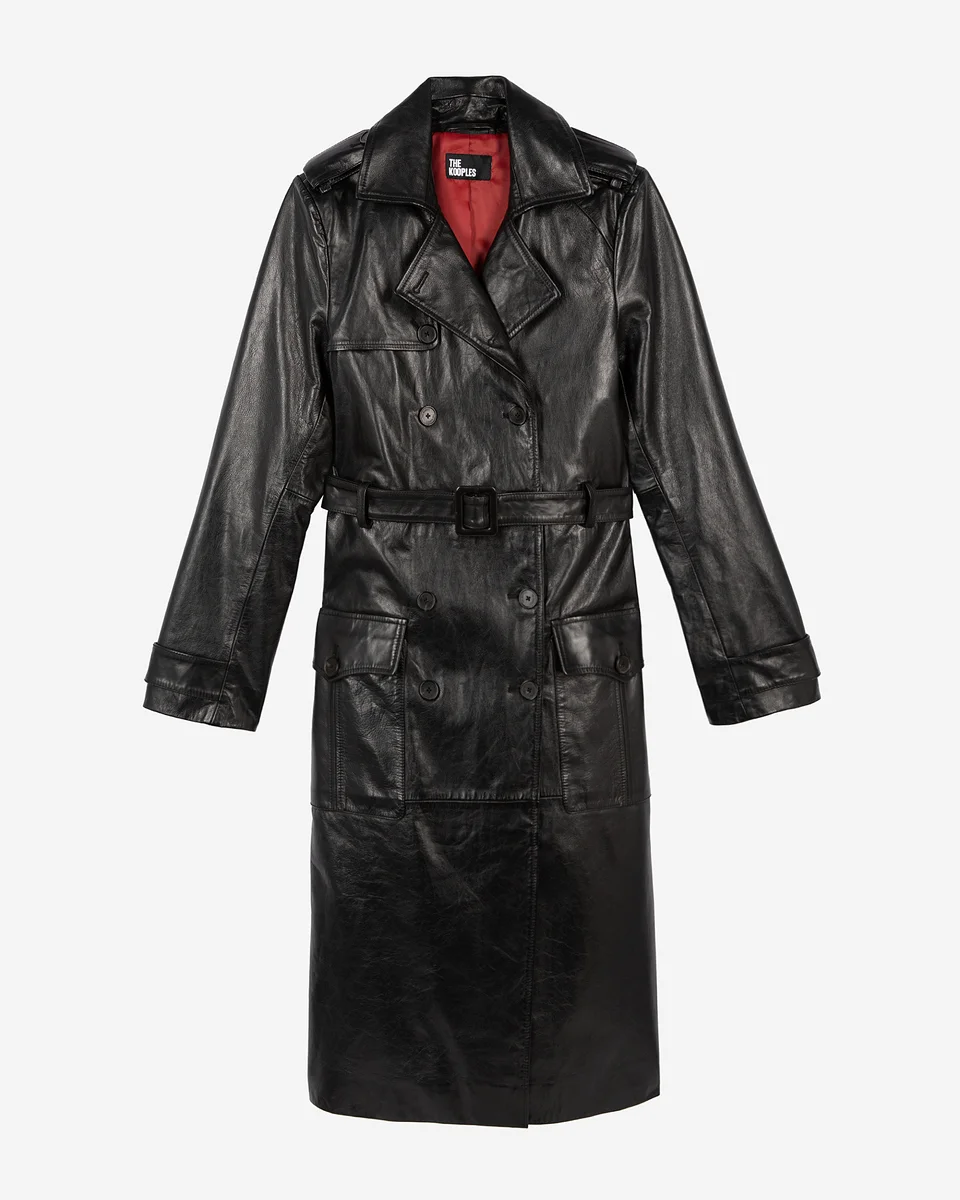 LONG BLACK LEATHER TRENCH COAT - 1