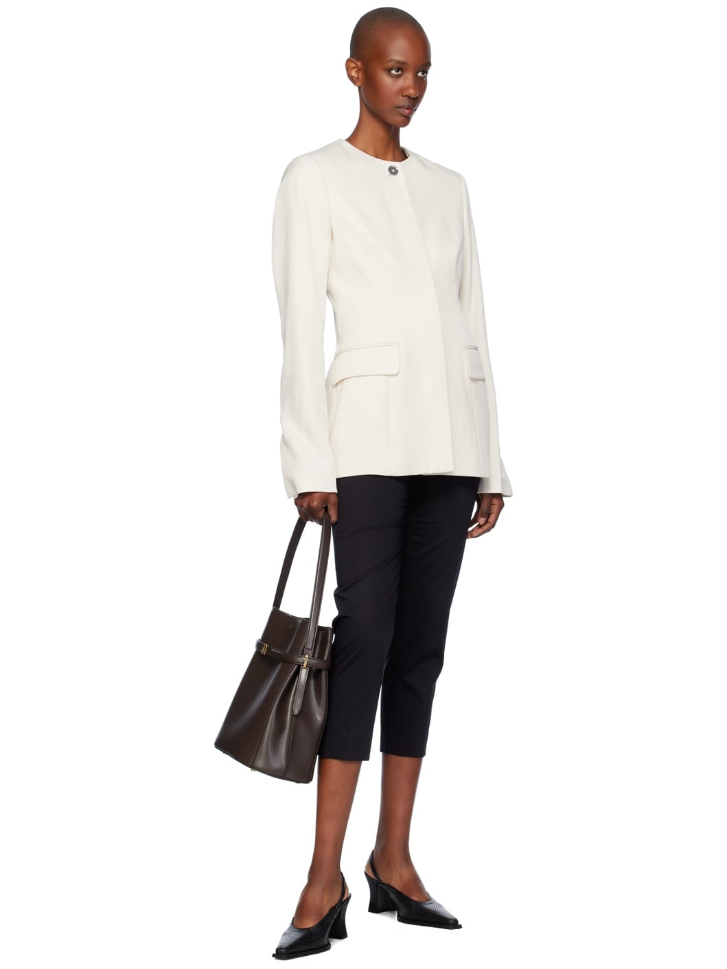 Totême Collarless cinched jacket ecru | REVERSIBLE