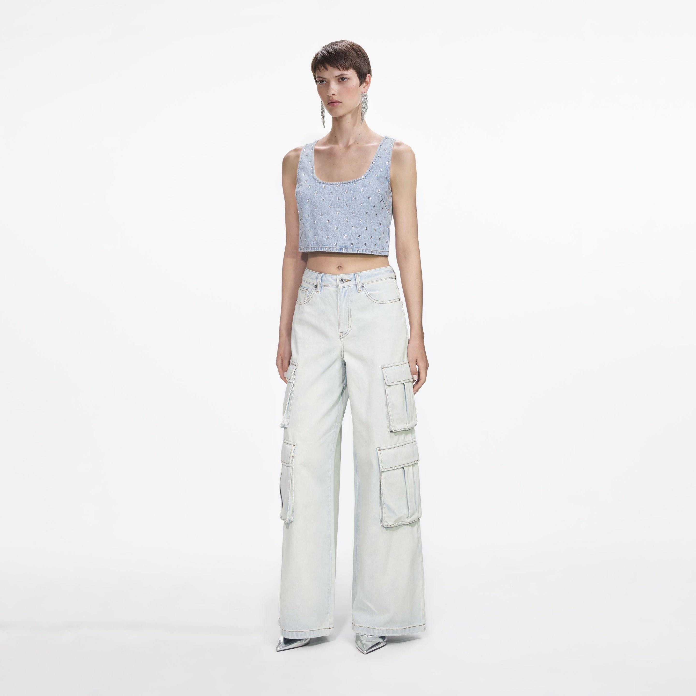 Bleach Wash Denim Cargo Jeans - 2