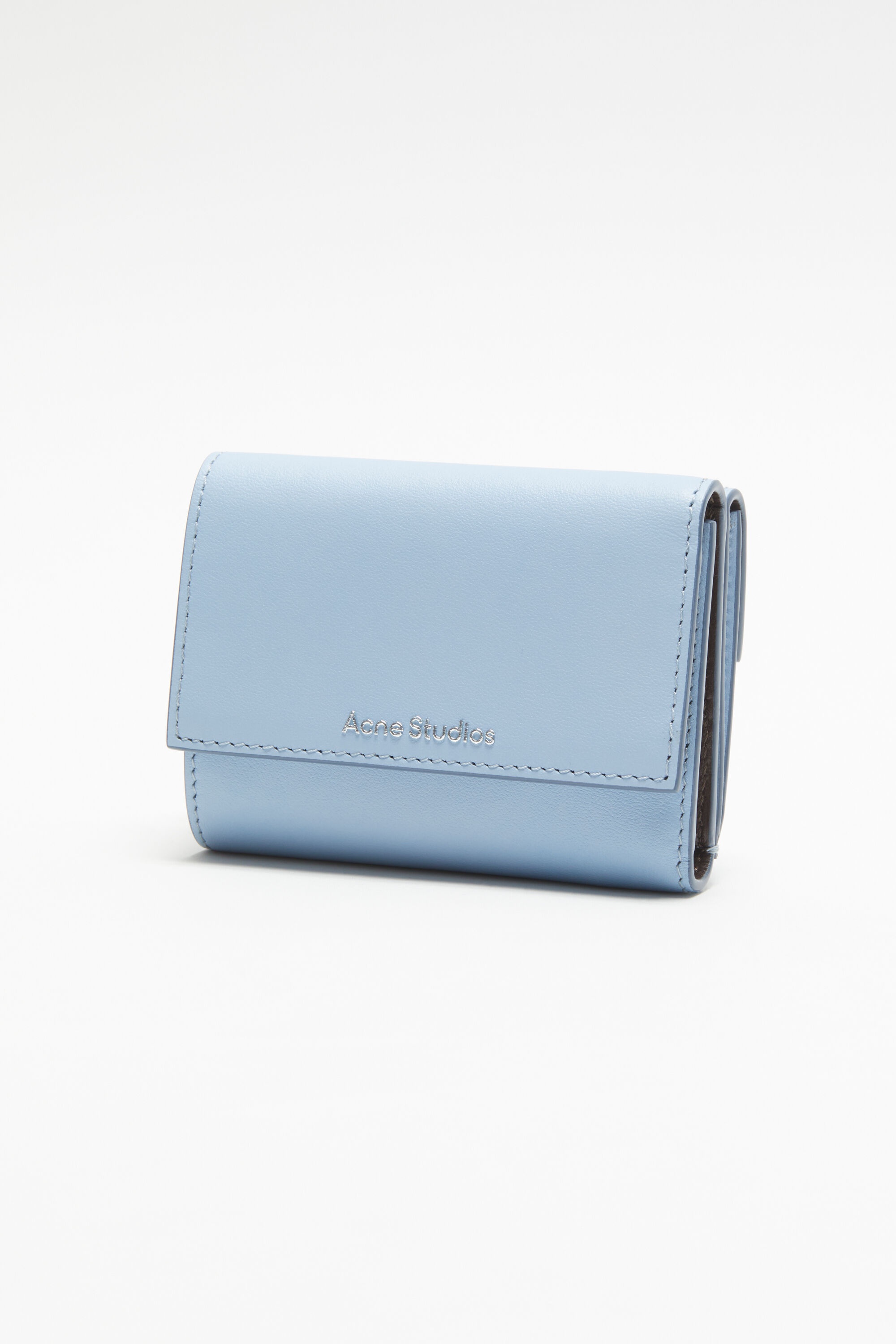 Trifold leather wallet - Baby blue/brown - 3