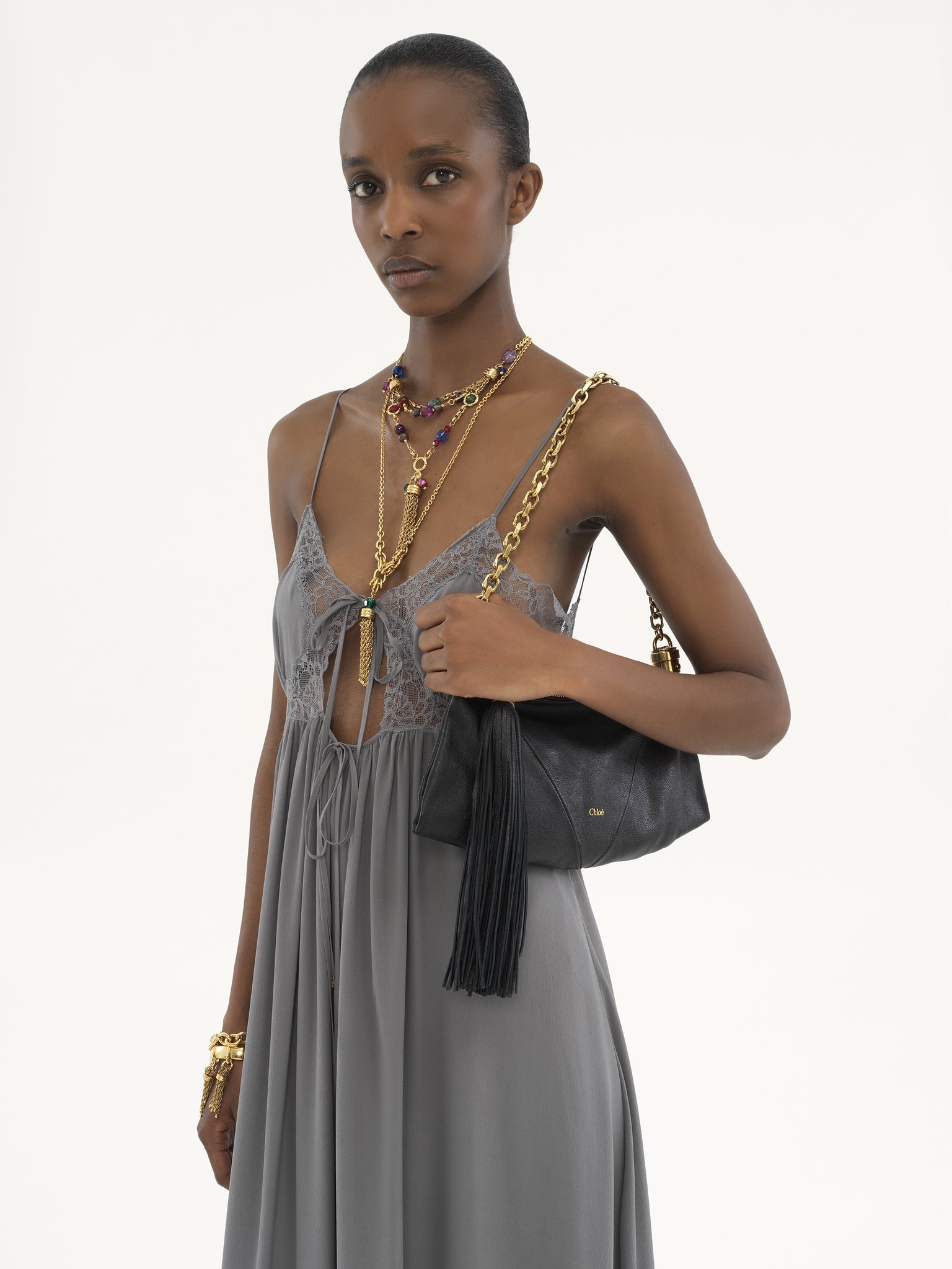 SMALL CHLOÉ FOULARD SHOULDER BAG IN GRAINED LEATHER - 2