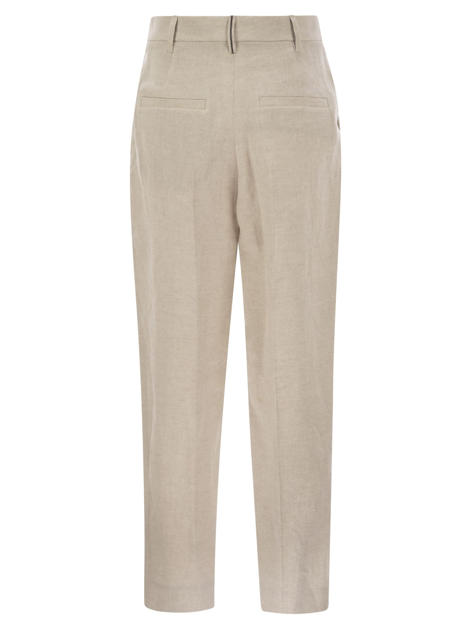Brunello Cucinelli Women Slouchy Trousers In Sparkling Linen Canvas With Jewellery - 2