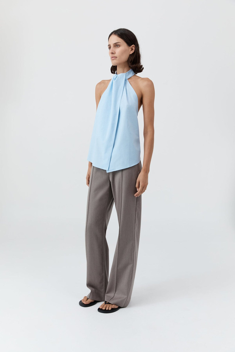 Oxford Halter Tie Back Top - Ciel Blue 4