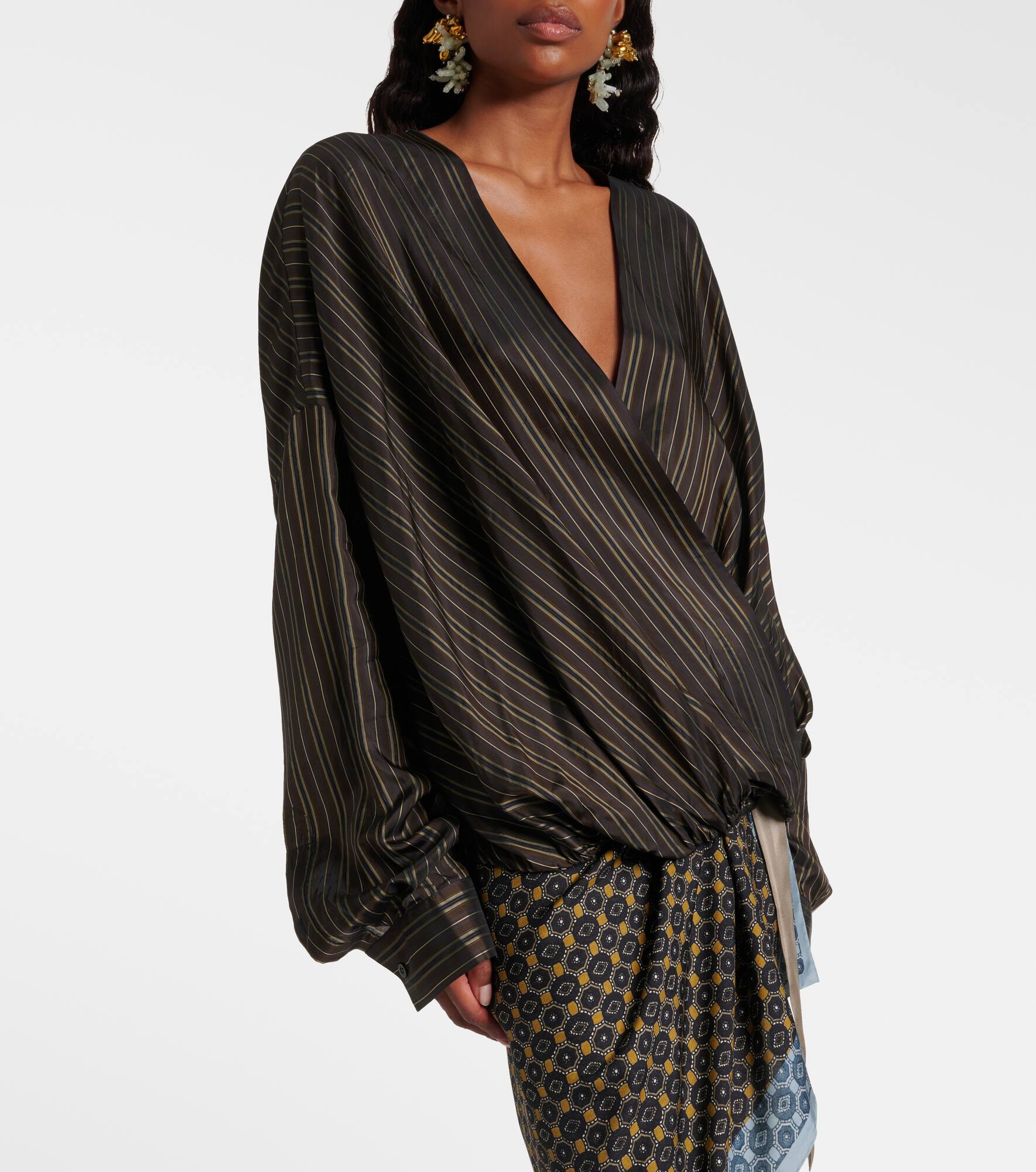 Striped draped wrap top - 6