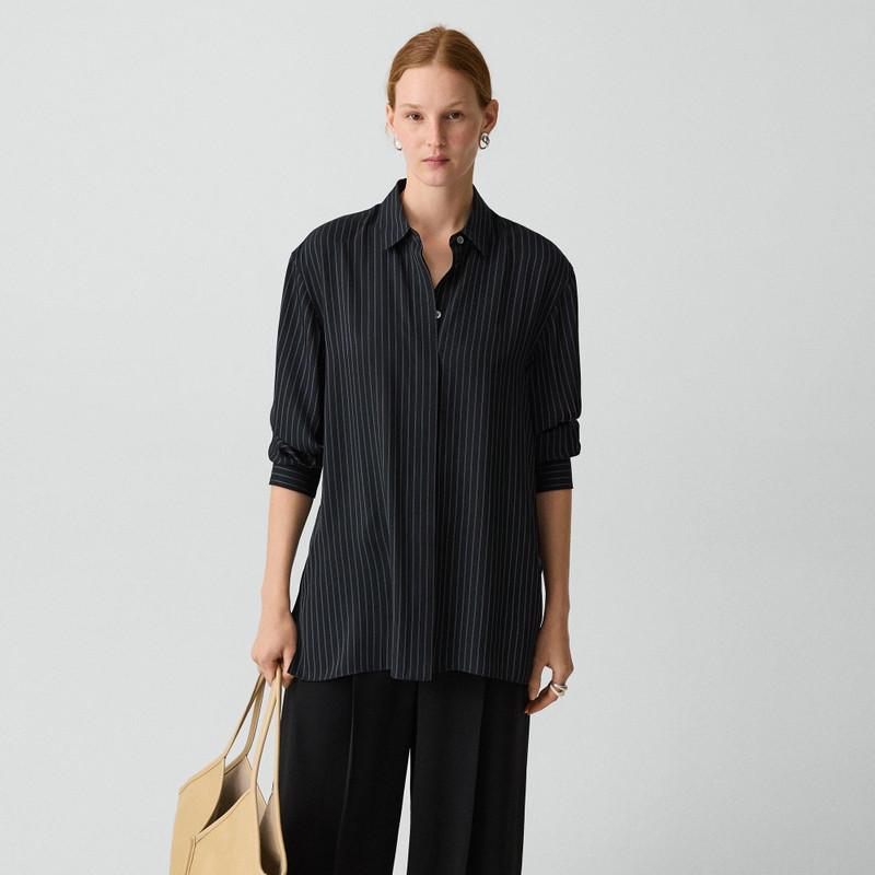 High-Low Flounce Shirt in Washed Stripe 3