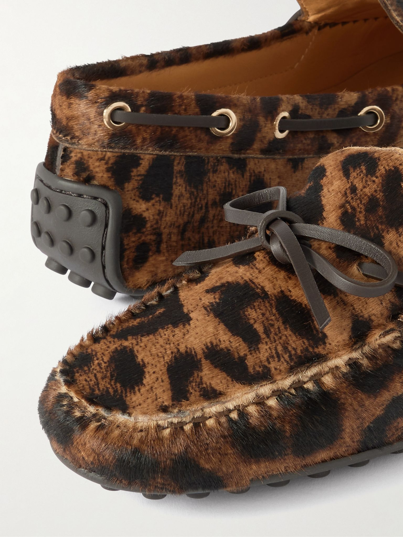 Gommino leather-trimmed leopard-print calf hair boat shoes Leopard print - 4