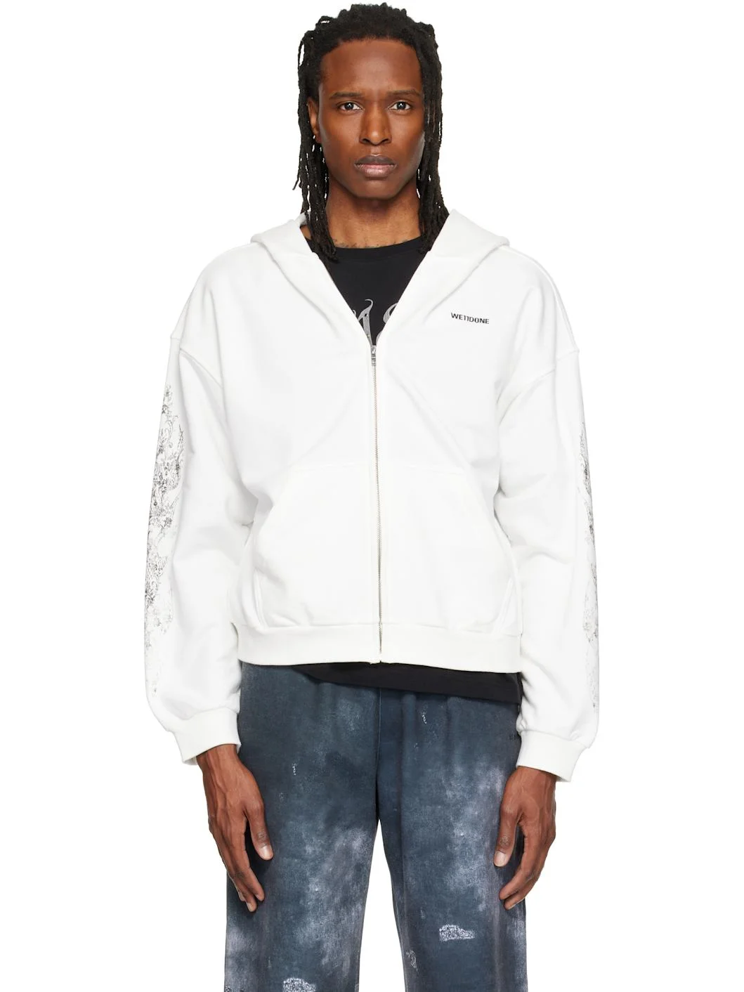 White Lace 'WE11DONE' Zip-Up Hoodie - 1