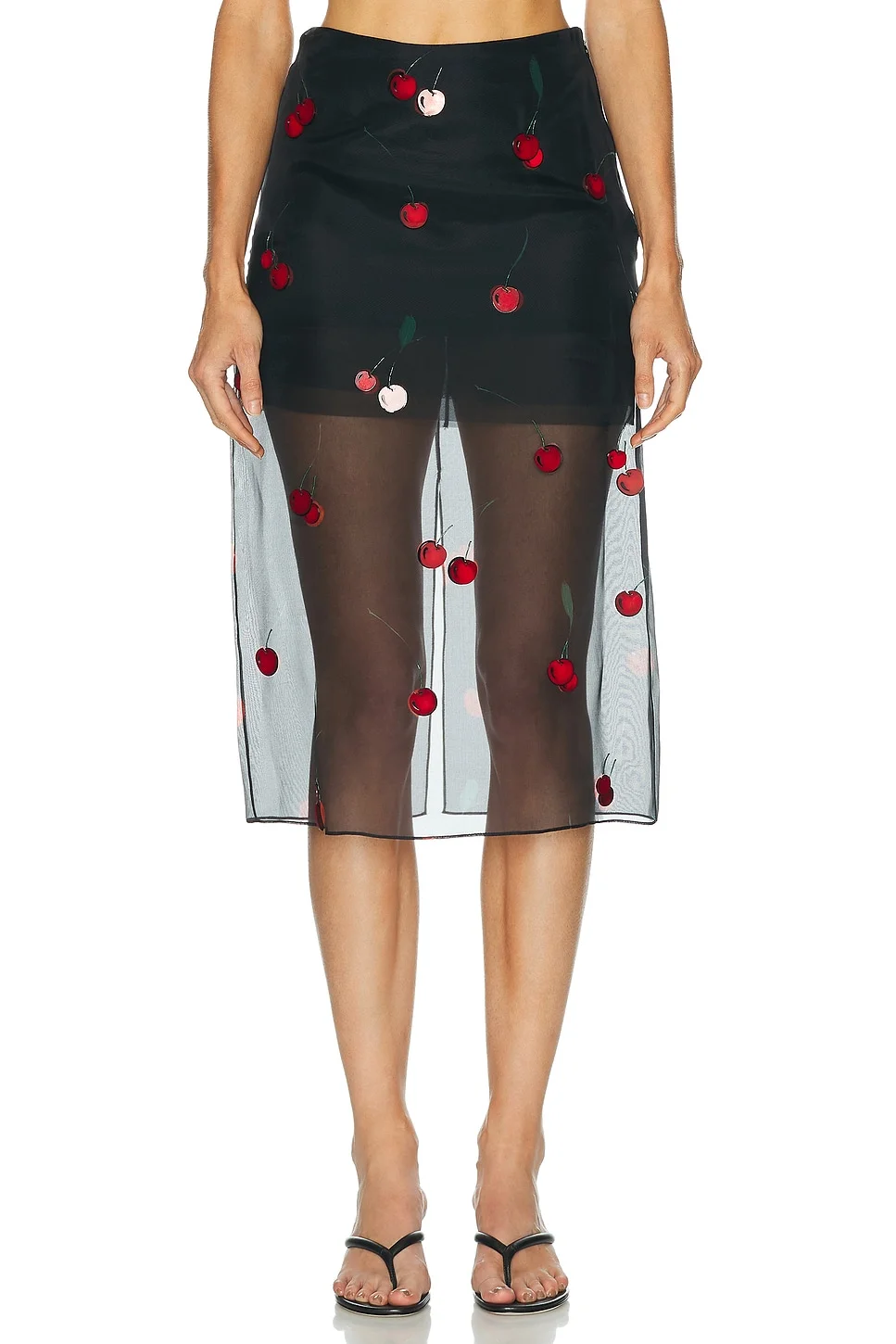 Cherry Embroidery Sheer Skirt - 1