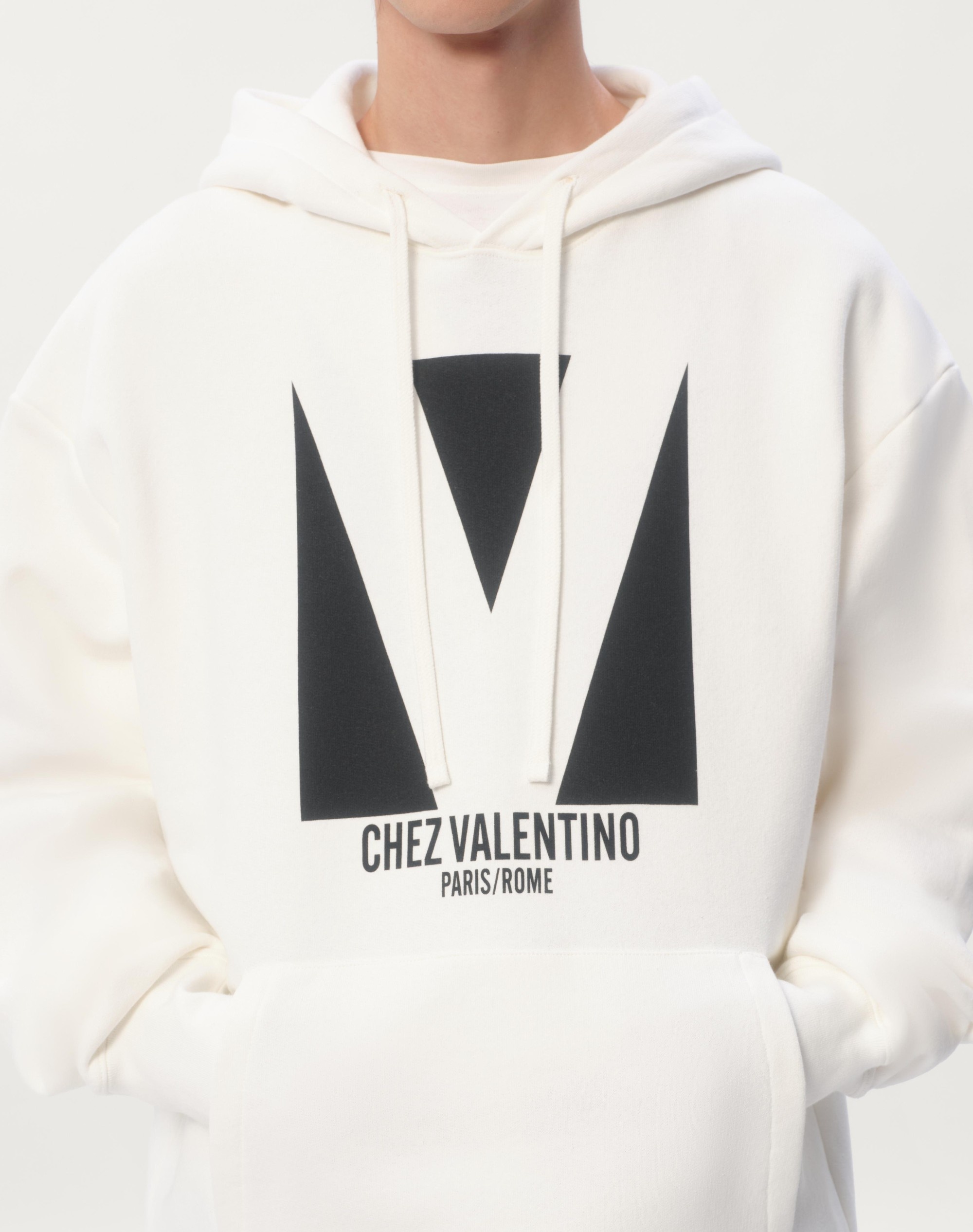 COTTON HOODED SWEATSHIRT WITH CHEZ VALENTINO PRINT - 4