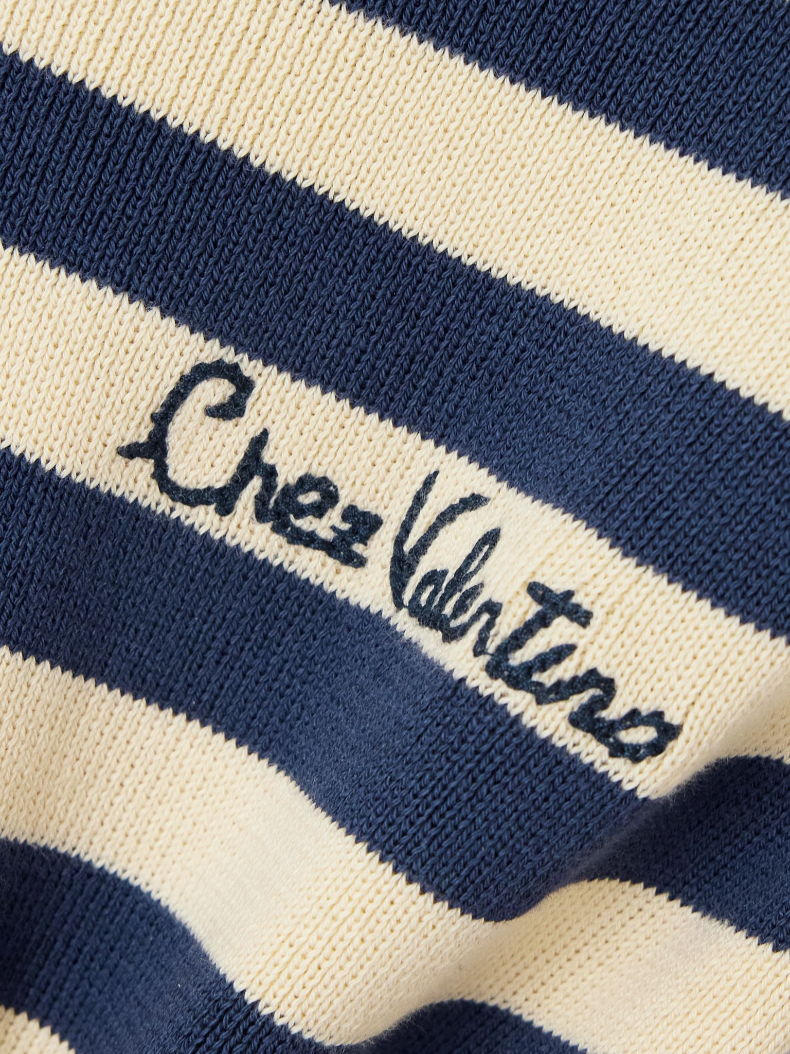 Embroidered striped cotton sweater Navy - 5