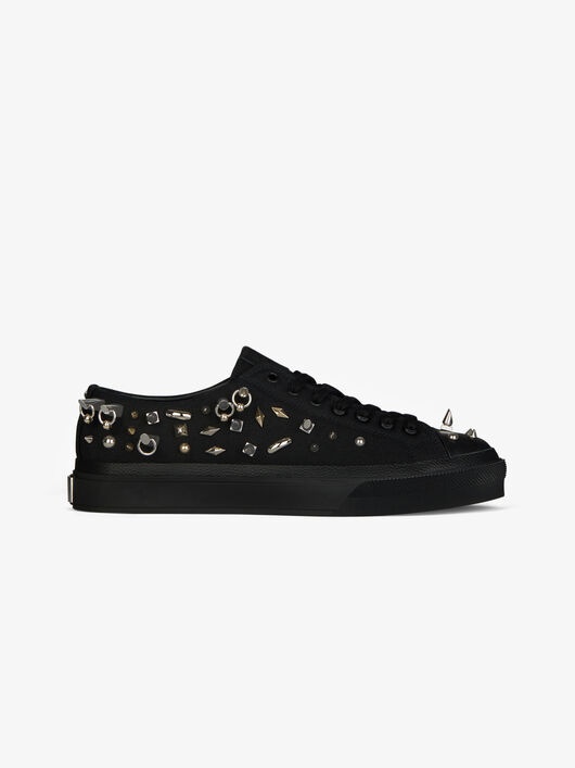 SNEAKERS CITY IN CANVAS AND LEATHER WITH STUDS - 1