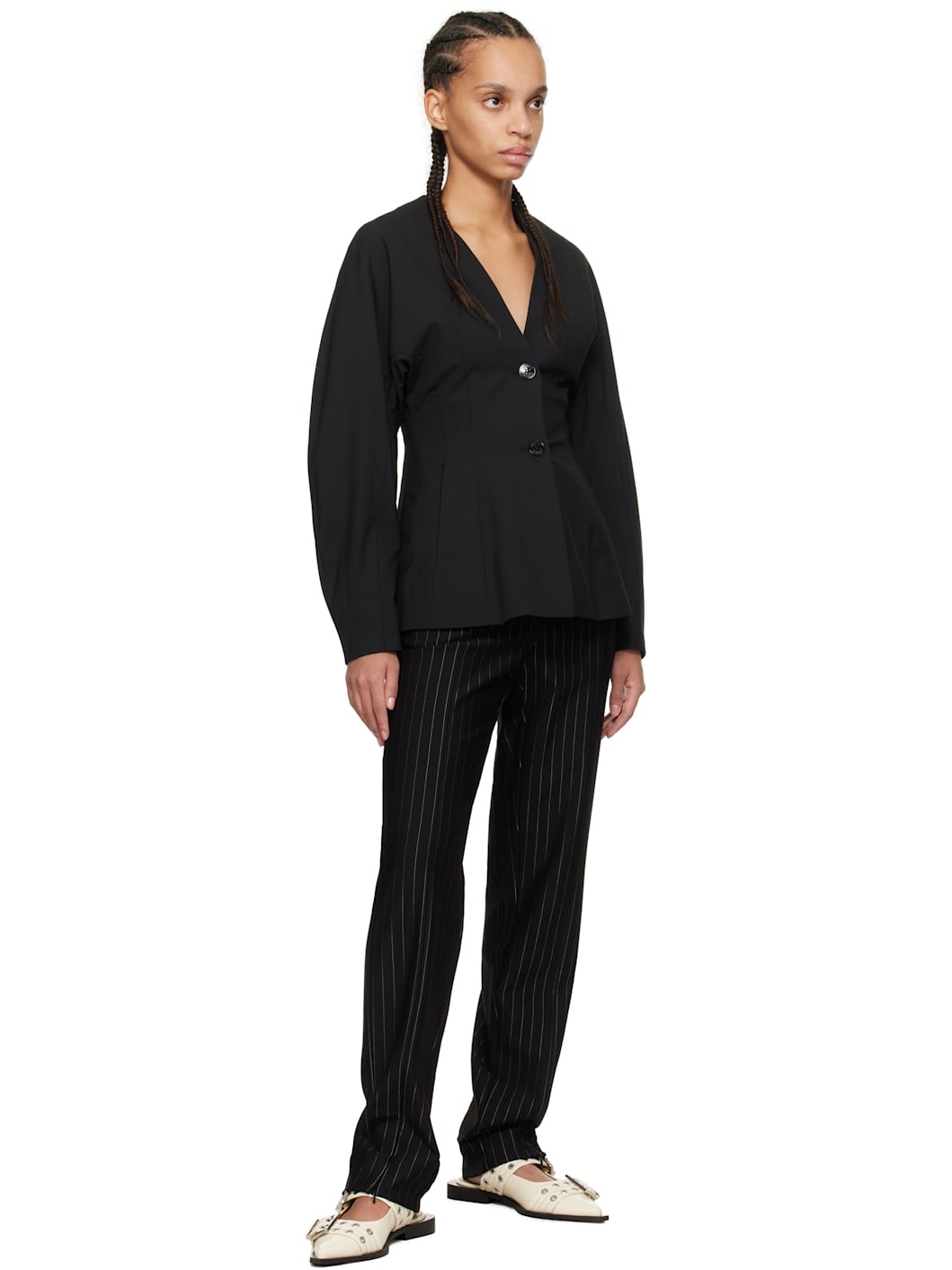 Black Stripe Mid Waist Trousers - 4
