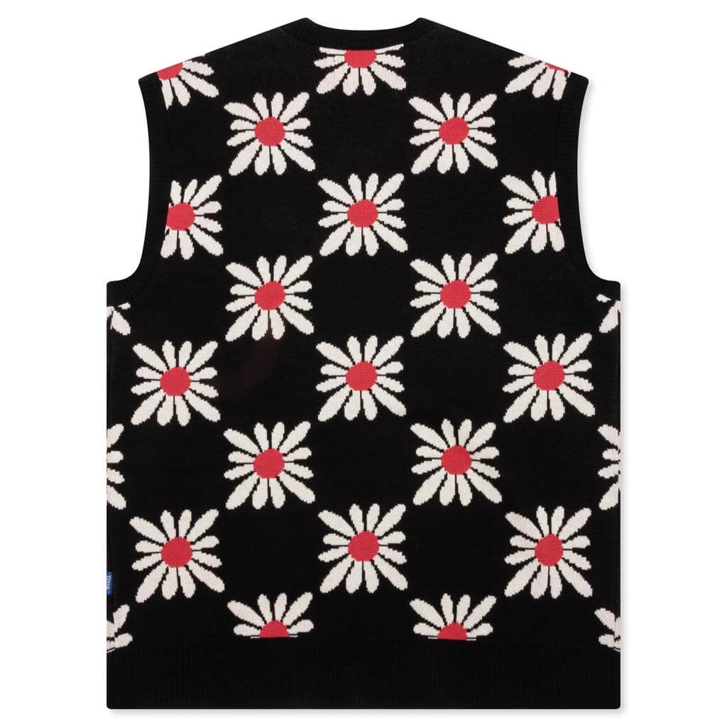 CHECKERED FLORAL SWEATER VEST - BLACK FLORAL - 2