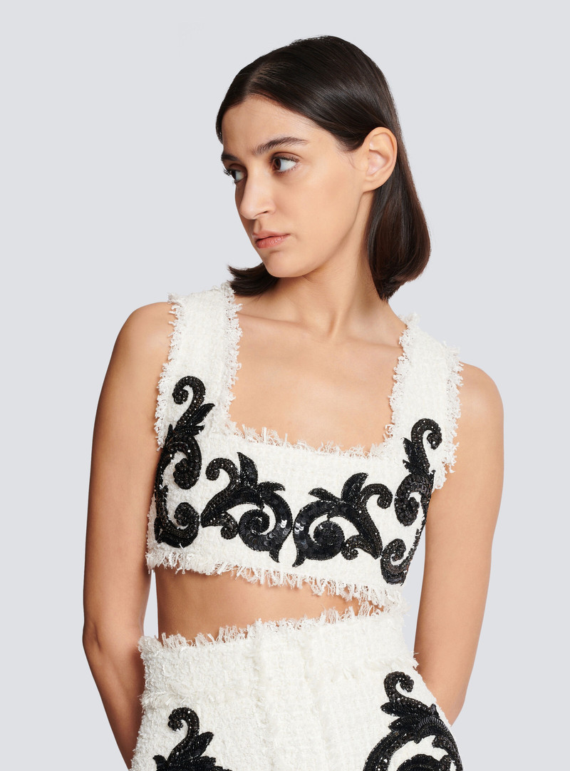 Baroque strappy tweed top 6