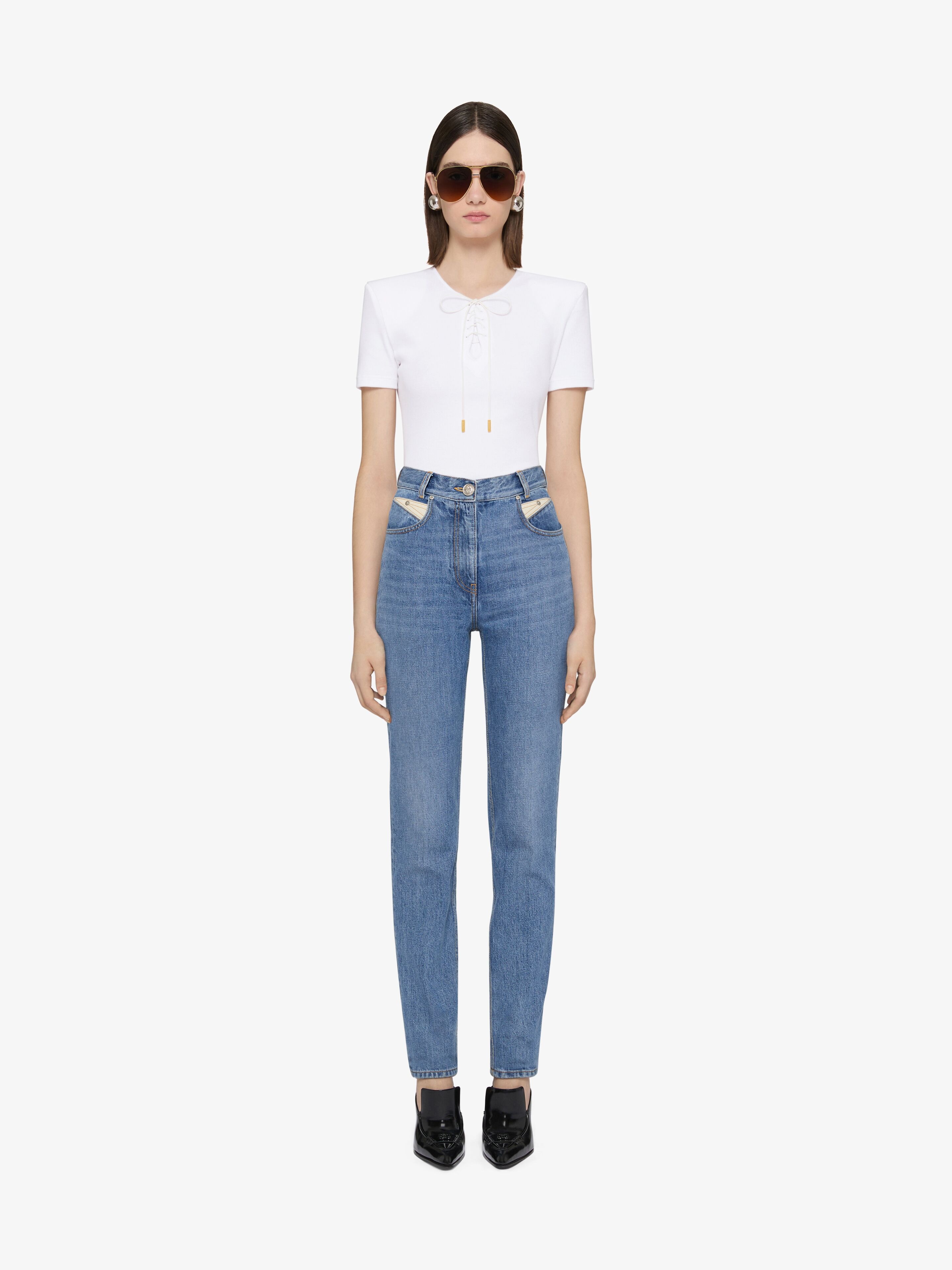 SLIM FIT T-SHIRT IN COTTON WITH LACES AND 4G DETAIL - 2