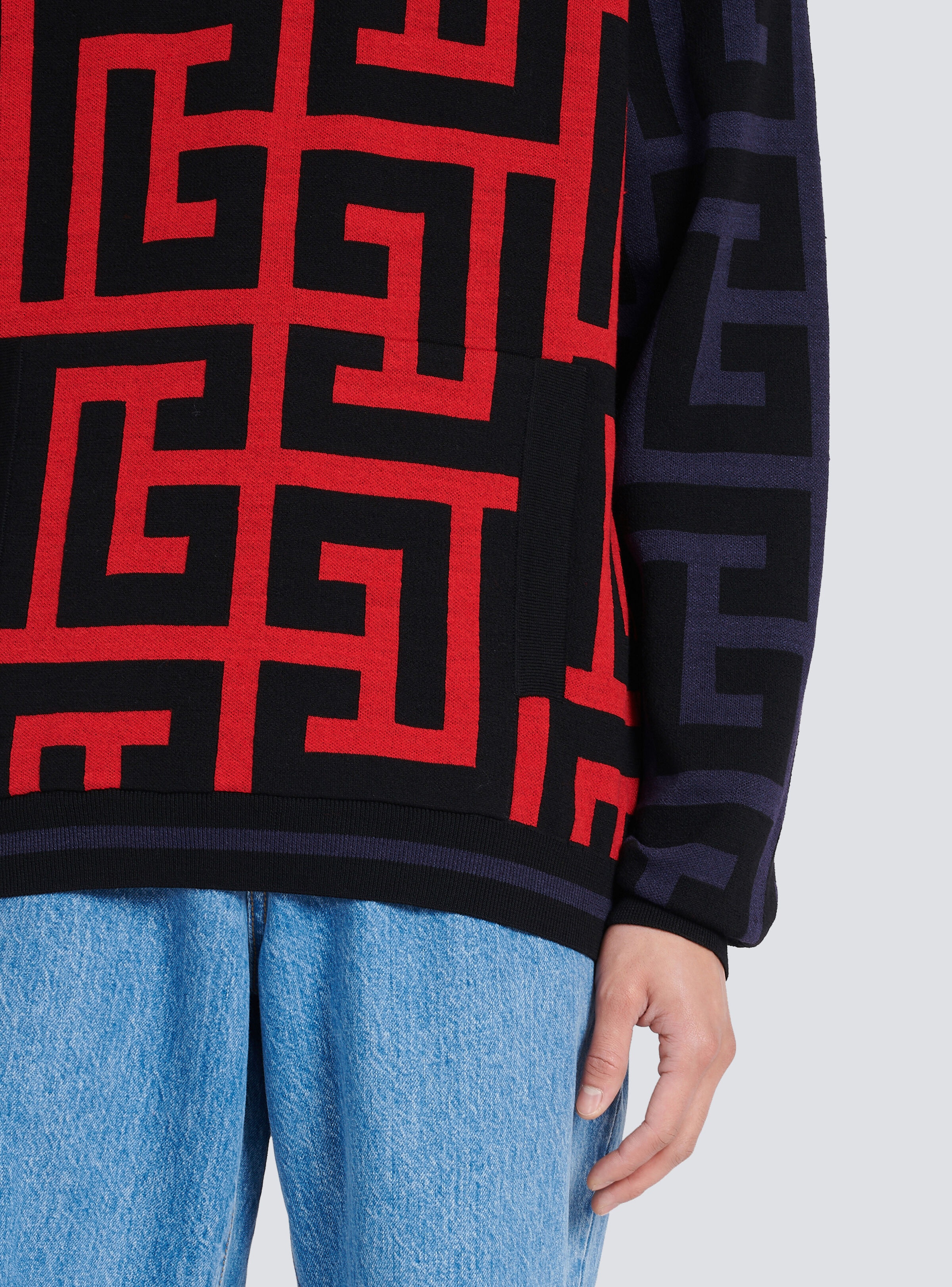 Hooded wool sweatshirt with maxi Balmain monogram print - 8